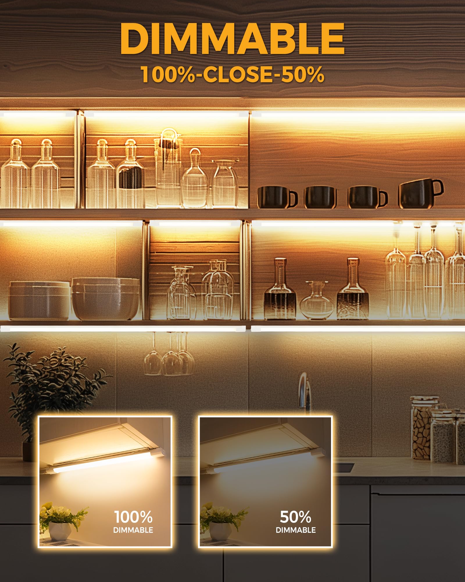 Snyloe 12'' Under Cabinet Light Plug-In, 6.5W 500Lm, Dimmable (100%/50%), Energy Efficient, 5Ft Power Cord And 12'' Linking Cord