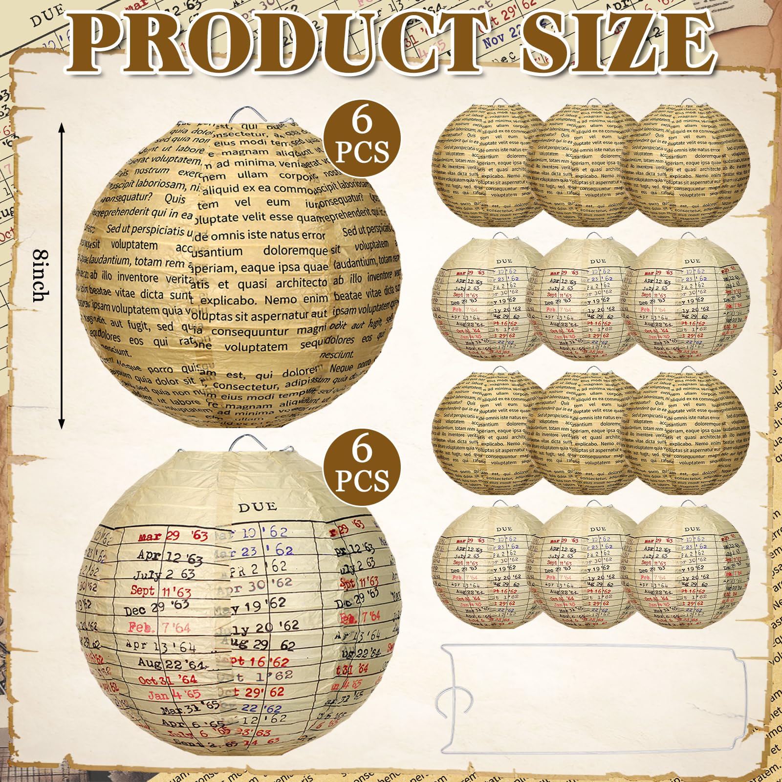 Baquler 12 Pcs Vintage Book Hanging Paper Lanterns Party Decorations, 8 Inch Round Paper Lanterns Ceiling Decor for Classroom We