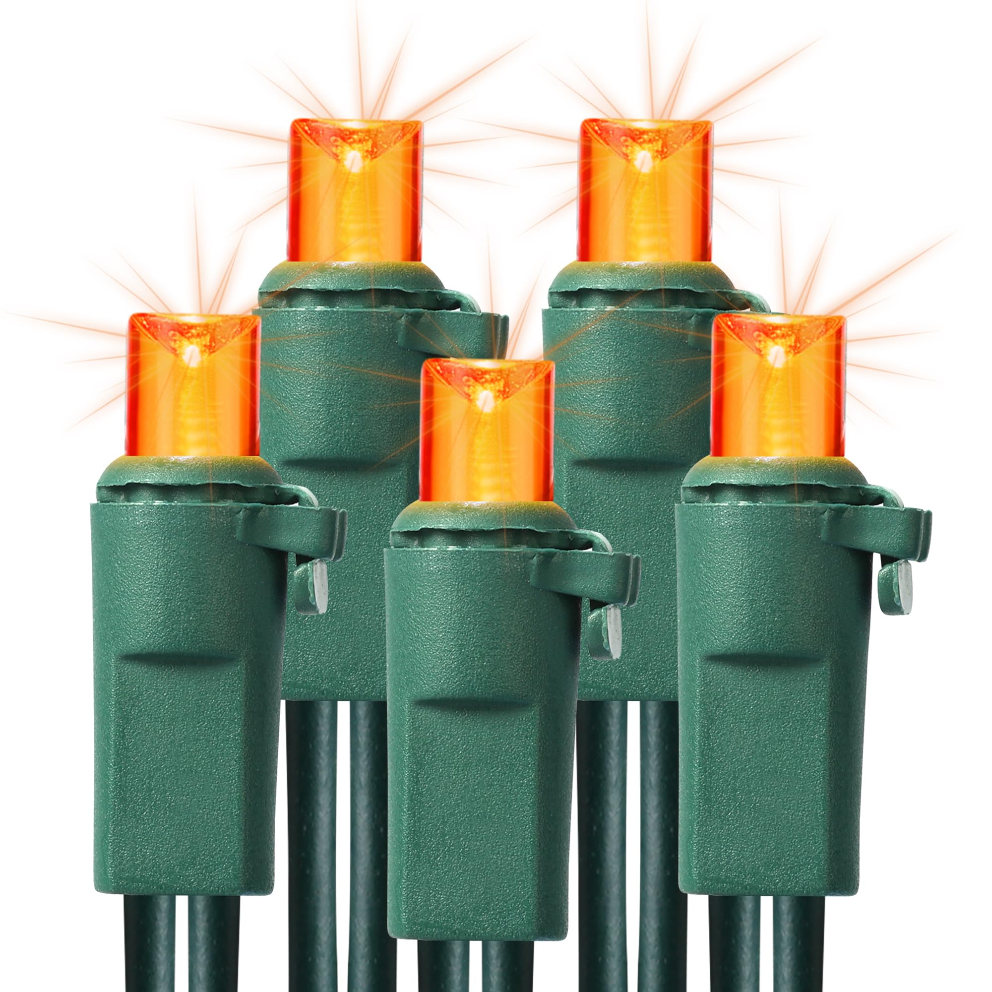 Brizled Orange Christmas Lights, 33ft 100 LED 5mm Wide Angle Gentle Twinkle Christmas String Lights, 120V UL Certified Connectable Christmas Tree Light Outdoor for Halloween Tree Christmas, Green Wire