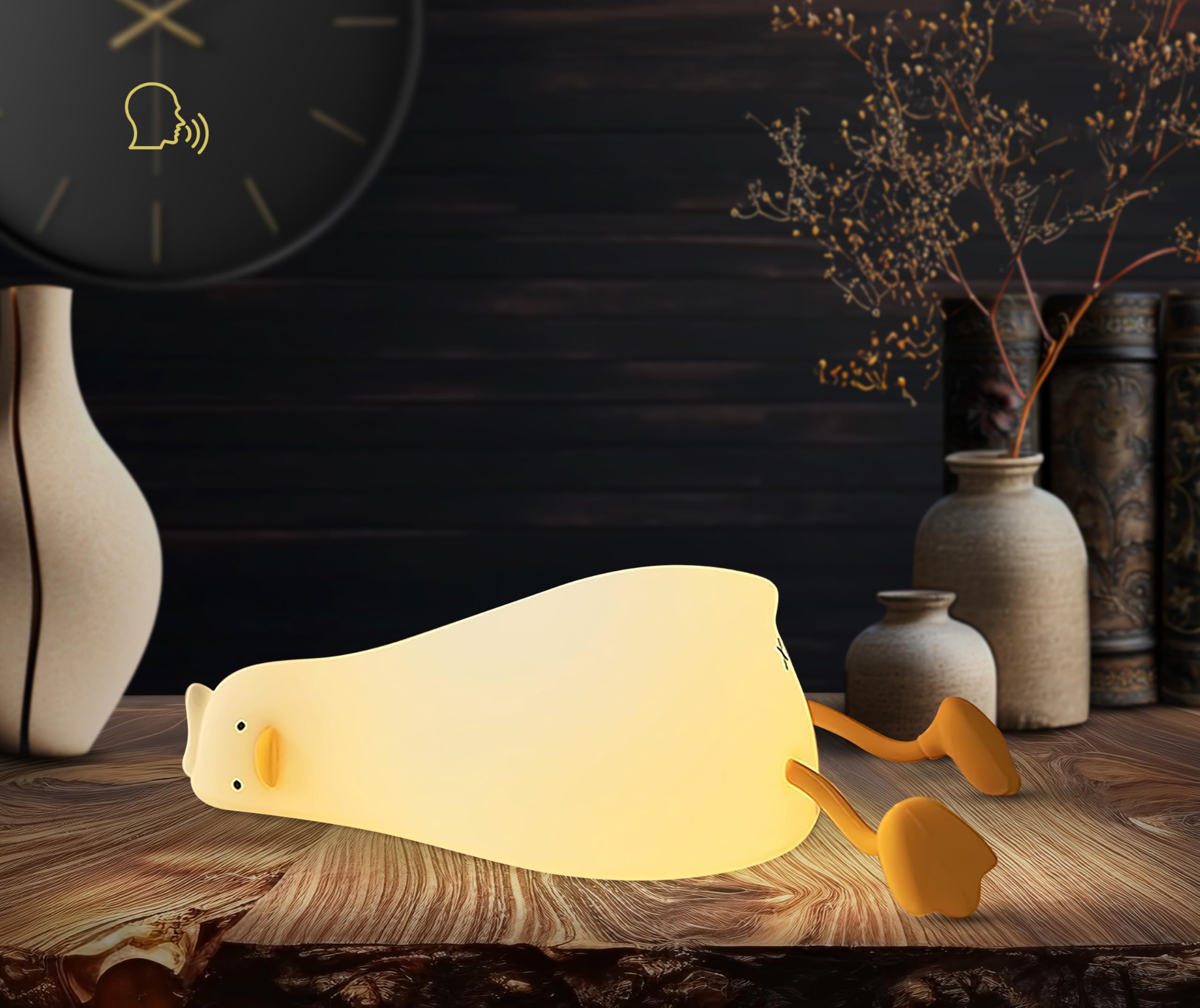MD TEAM Lying Flat Duck Night Light w/Voice Control - Adjustable Brightness w/ 7 Light Colors, 30-Minute Timer - Phone Stand for