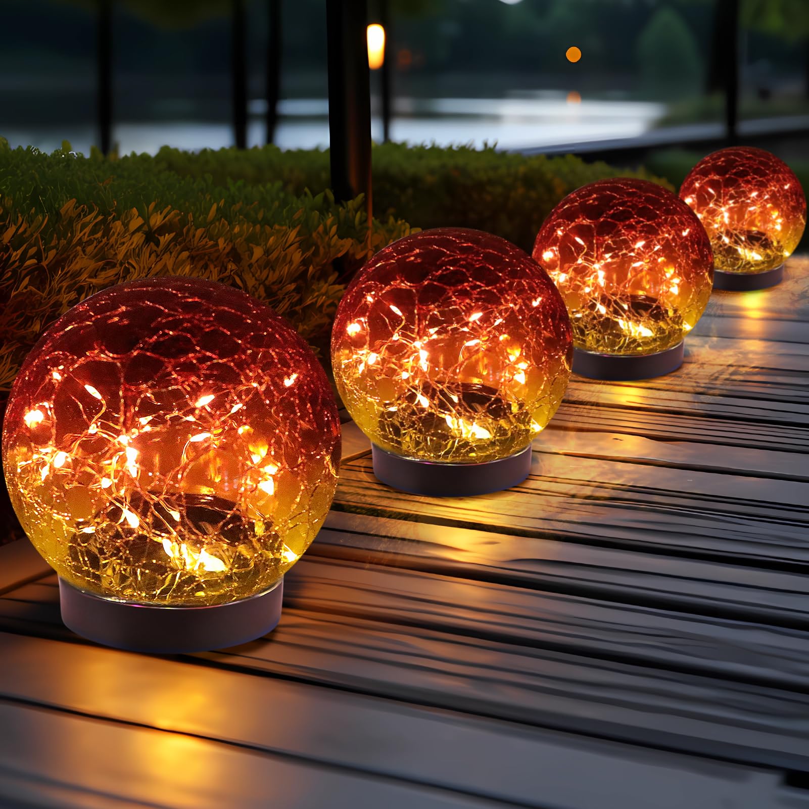 JKIMK Solar Globe Lights - Waterproof  ed Glass Orbs for Garden Decor - 4 Globes - Gradient Red - Model GUO-XBQ-3-3-3
