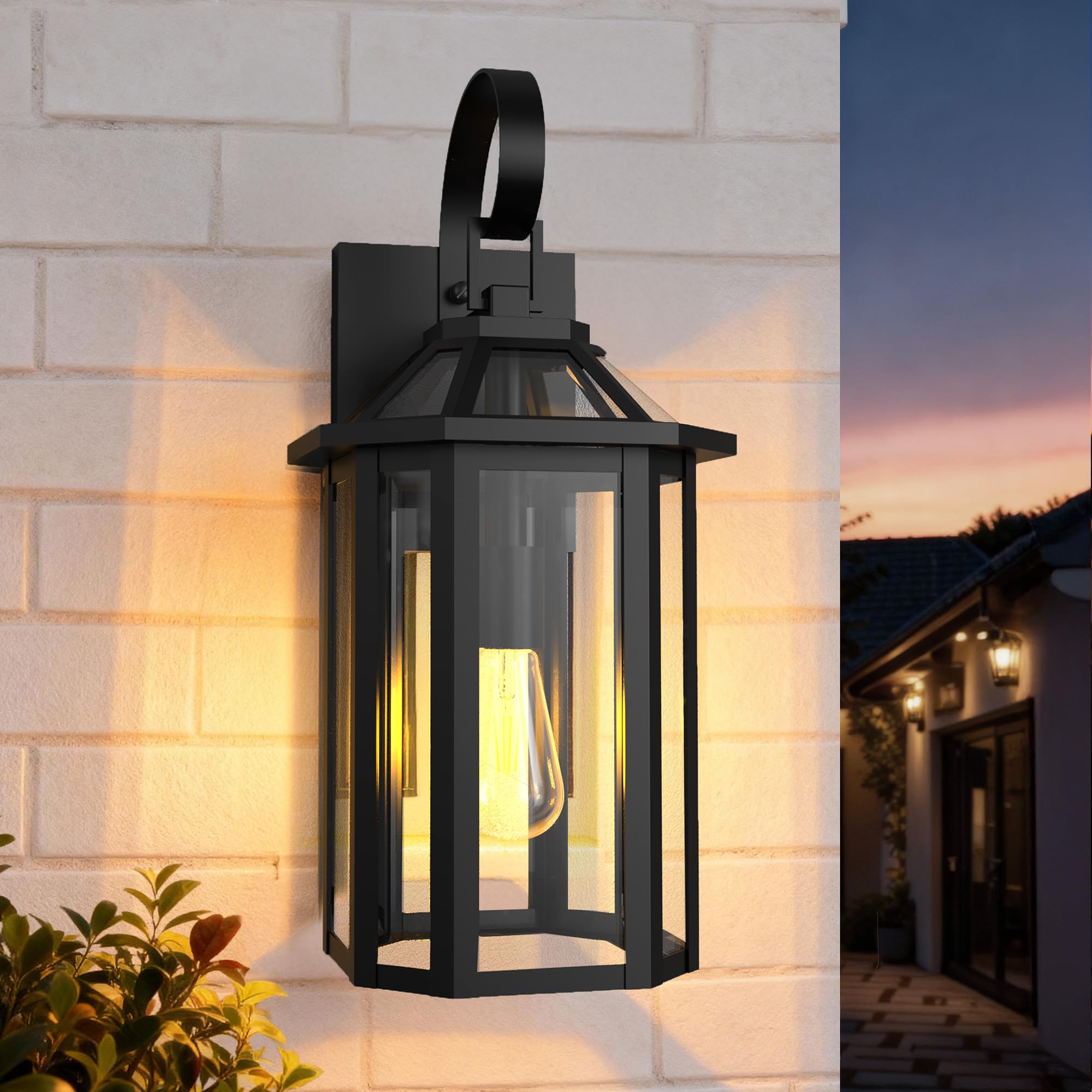 Lawyettle Outdoor Wall Lights, 20.24 Inch Large Waterproof Outside Wall Lantern Sconce, Clear Glass Exterior Lamp for House, Por