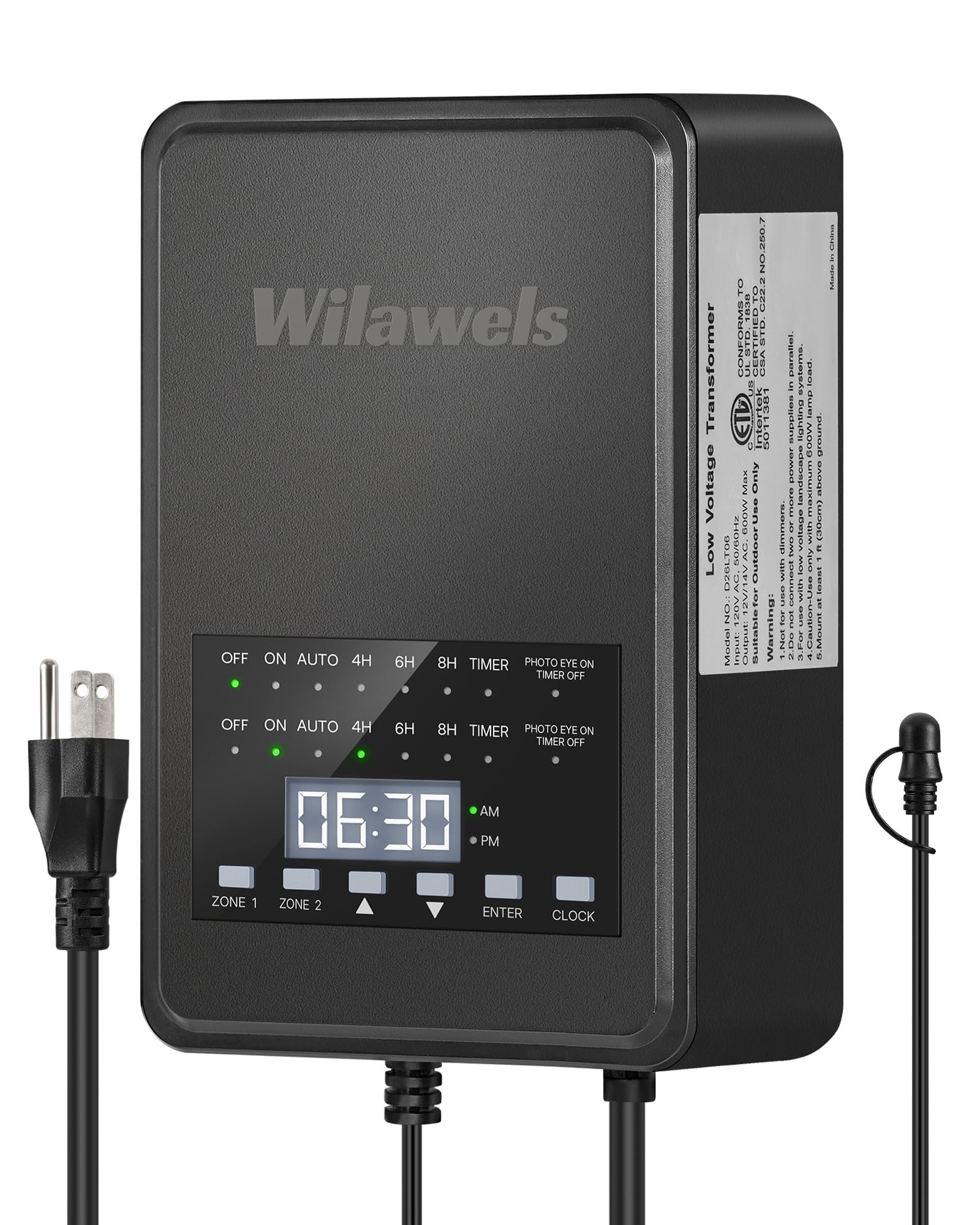 WILAWELS 600W Low Voltage Landscape Transformer, 2 Zone Independent Control 120VAC to 12/14V AC Low Voltage Transformer, Landsca