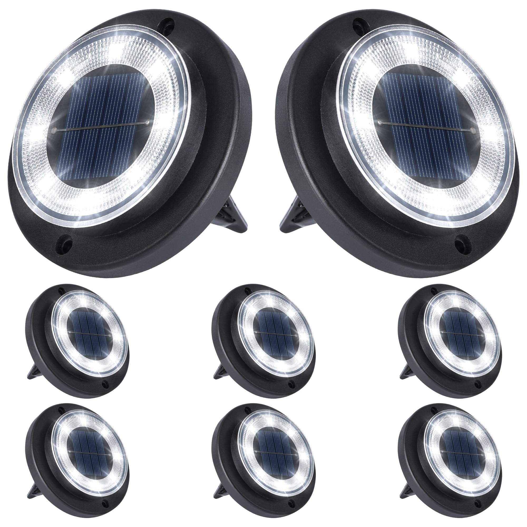 Flacchi Solar Ground Lights - Waterproof Outdoor Disk Light for Yard, Pathway, Driveway - 8 Pack, Cool White, Model YN001