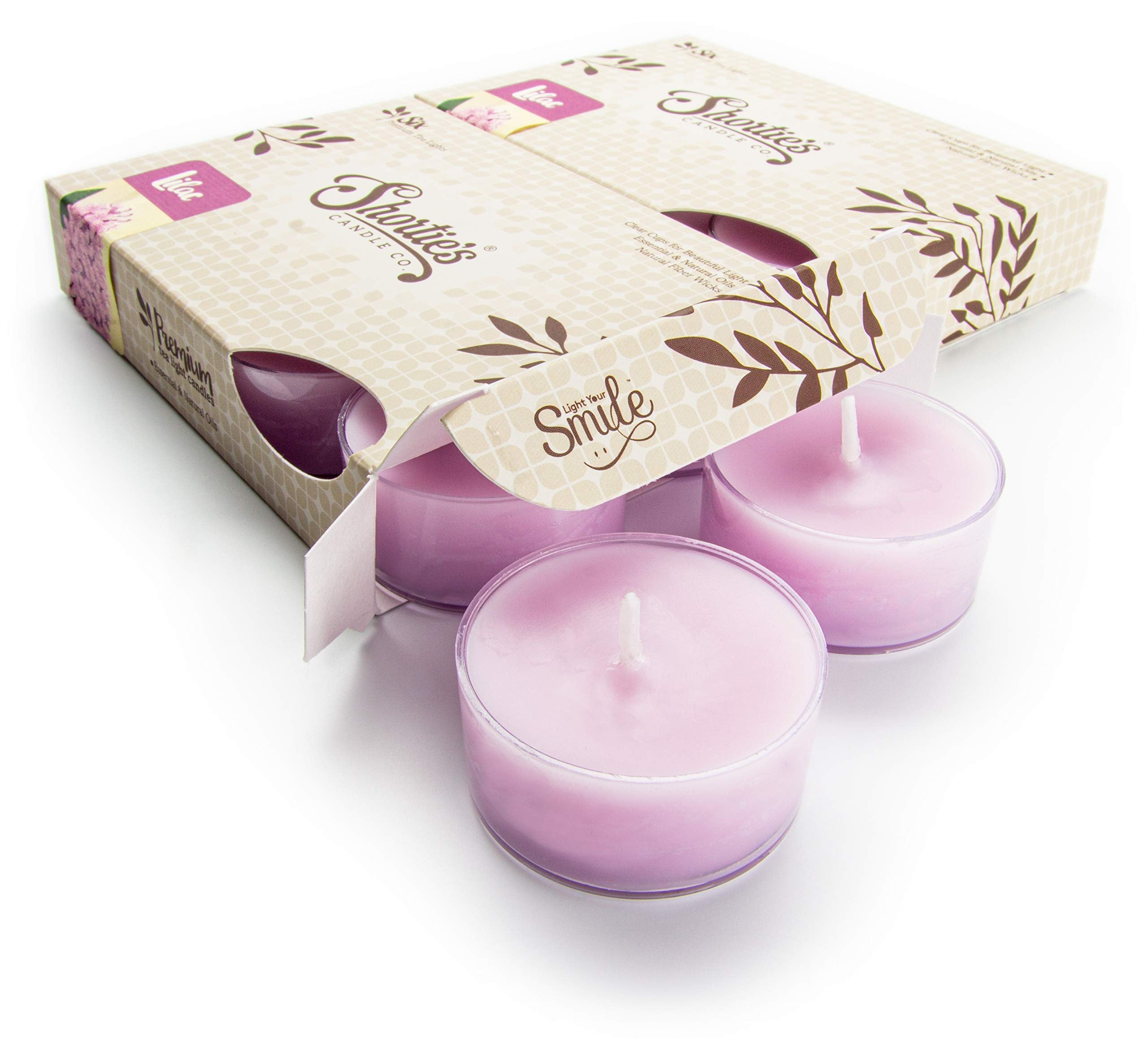 Pure Lilac Premium Tealight Candles Multi Pack - Highly Scented With Essential & Natural Oils - 12 Purple Tea Lights - Beautiful