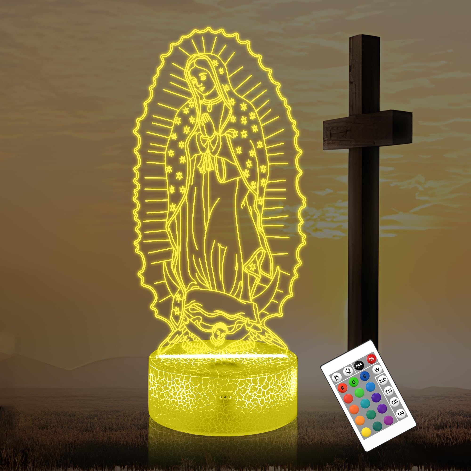 OkiyiD Catholic Gifts for Women, Virgin Mary 3D Illusion Lamp LED Night Light for Catholic Decor, Unique Religious Christian Bel