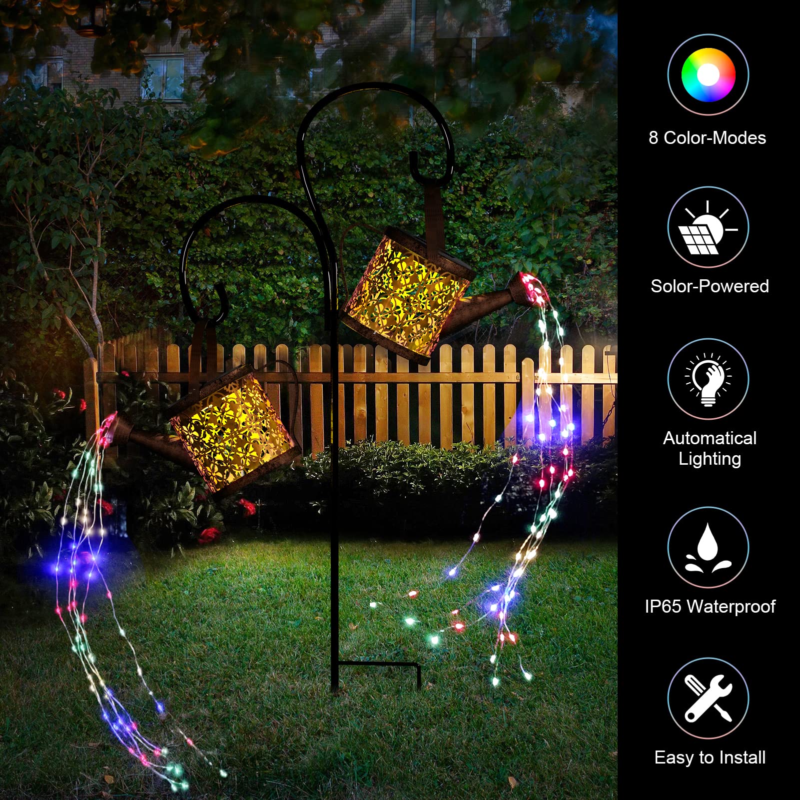 Merear Solar Watering Can Lights - 8 Color Modes, Ip65 Waterproof Garden Decor For Lawn & Patio