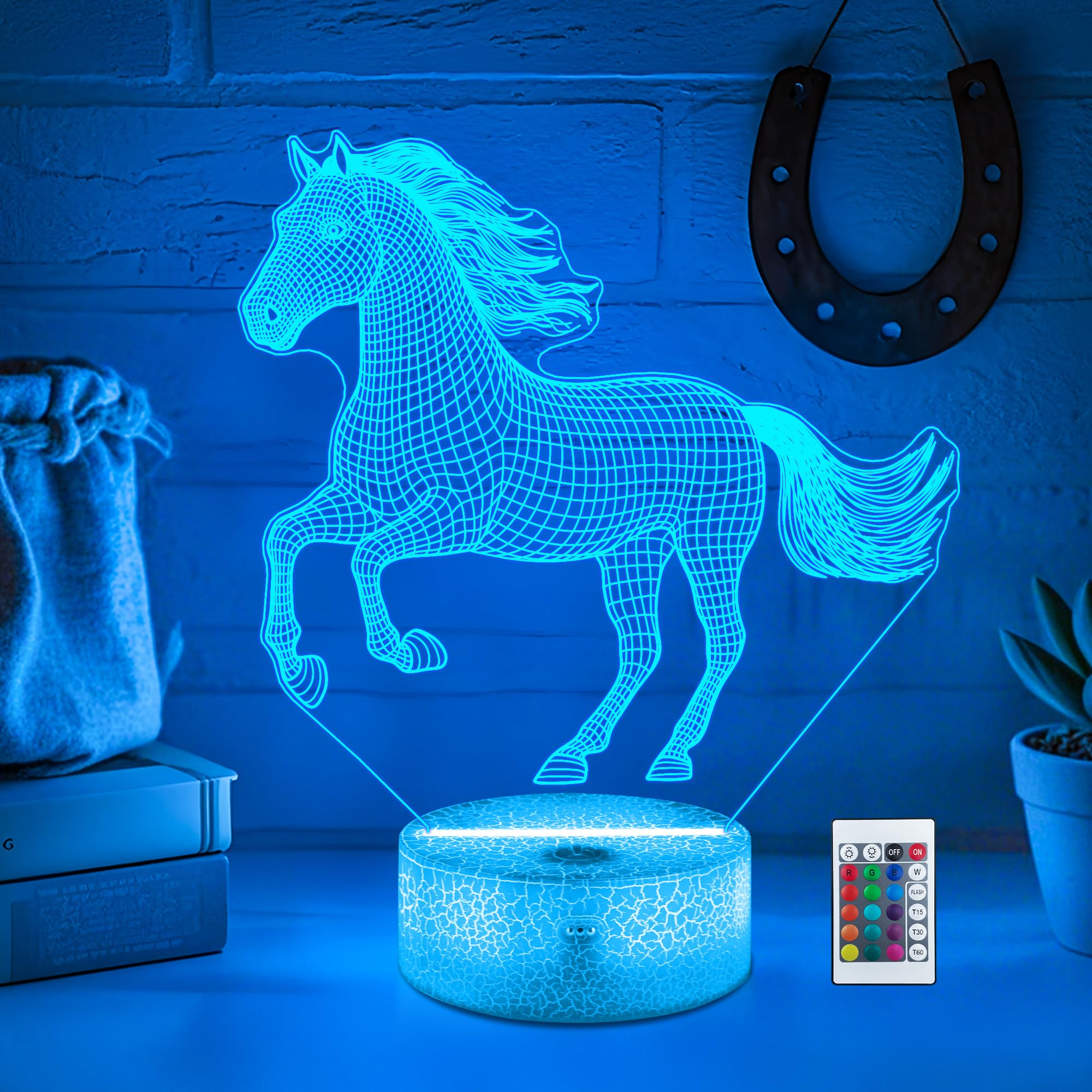 CoolGift Mart 3D LED Horse Night Light with Remote Control, Timer, Acrylic, 16 Colors, Model FS-2810-9999