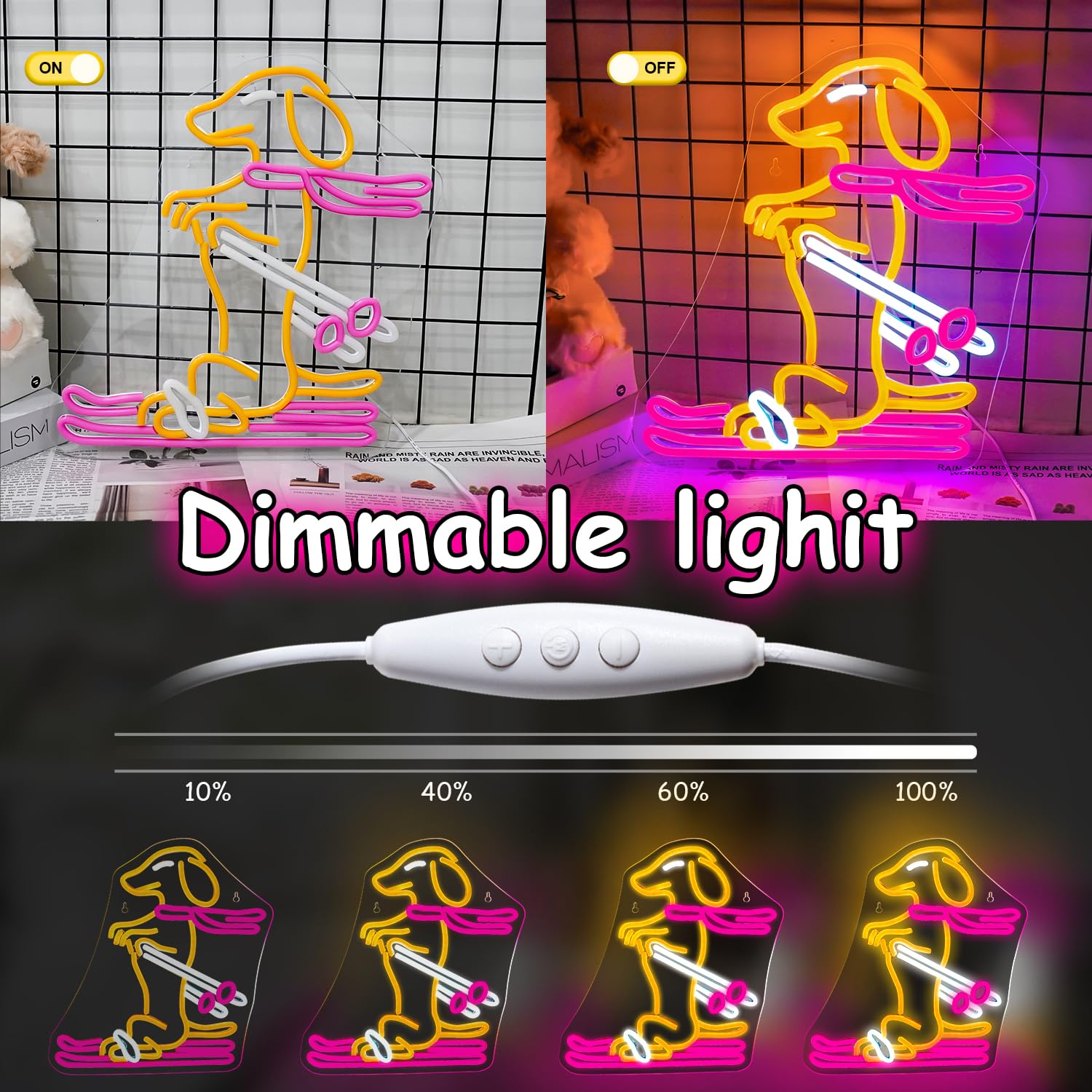 LUCUNSTAR Neon Sign for Wall Decor, Adjustable Brightness, Plastic, Dachshund Design, Skiing Dog Theme