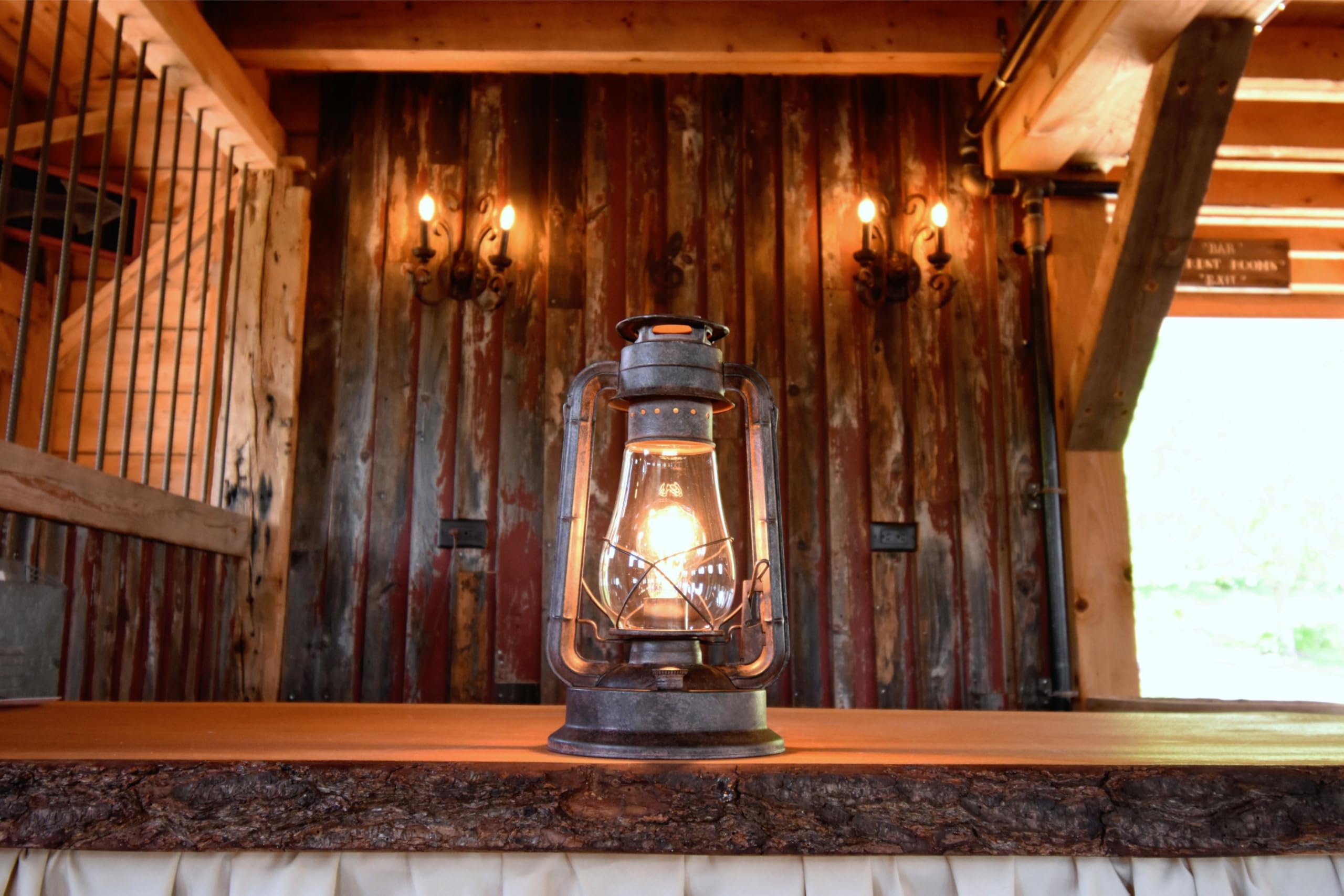 Rustic Farmhouse Lantern Table Lamp: Dimmable, Edison Bulb, Line Cord Dimmer - Large Body, Rustic Finish - Set Of Two - Ul Usa/U