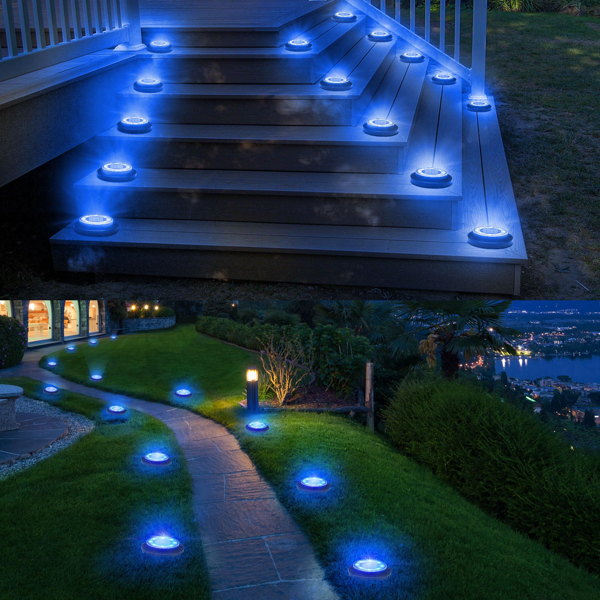 Flacchi Solar Ground Lights - Waterproof Outdoor Disk Light, 8 Pack, Blue, Model YN001