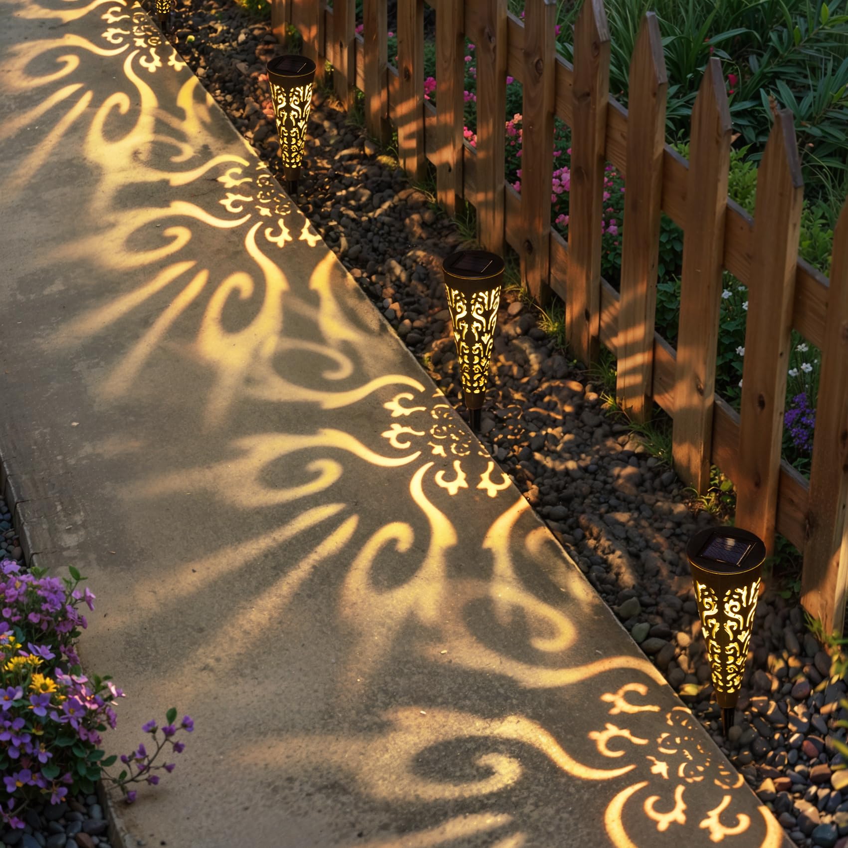 Go2garden Solar Lights - 6Pcs Decorative Conical Garden Stakes for Patio, Yard, Lawn, Black