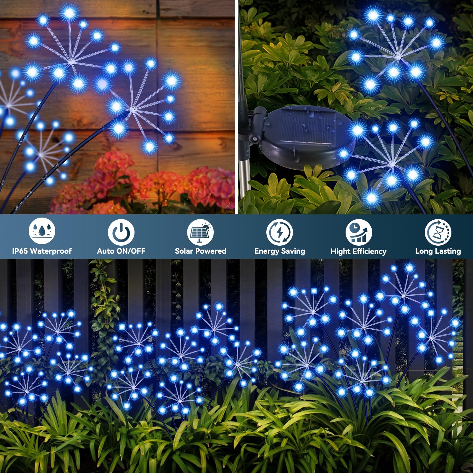Solar Garden Lights 2 Pack Waterproof Swaying Starburst Light Solar Outdoor Lights For Yard Patio Walkway Pathway Party Wedding Decoration  Unique Gifts For Women  Blue