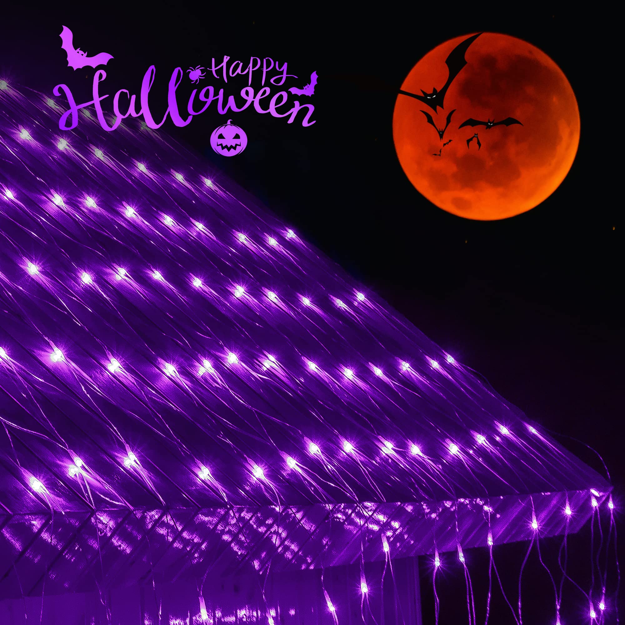 woohaha Outdoor Christmas Net Lights, 192 LED Fairy String Light, 9.8FTx6.6FT, 8 Lighting Modes, Purple, Model QX-U-O-N-192