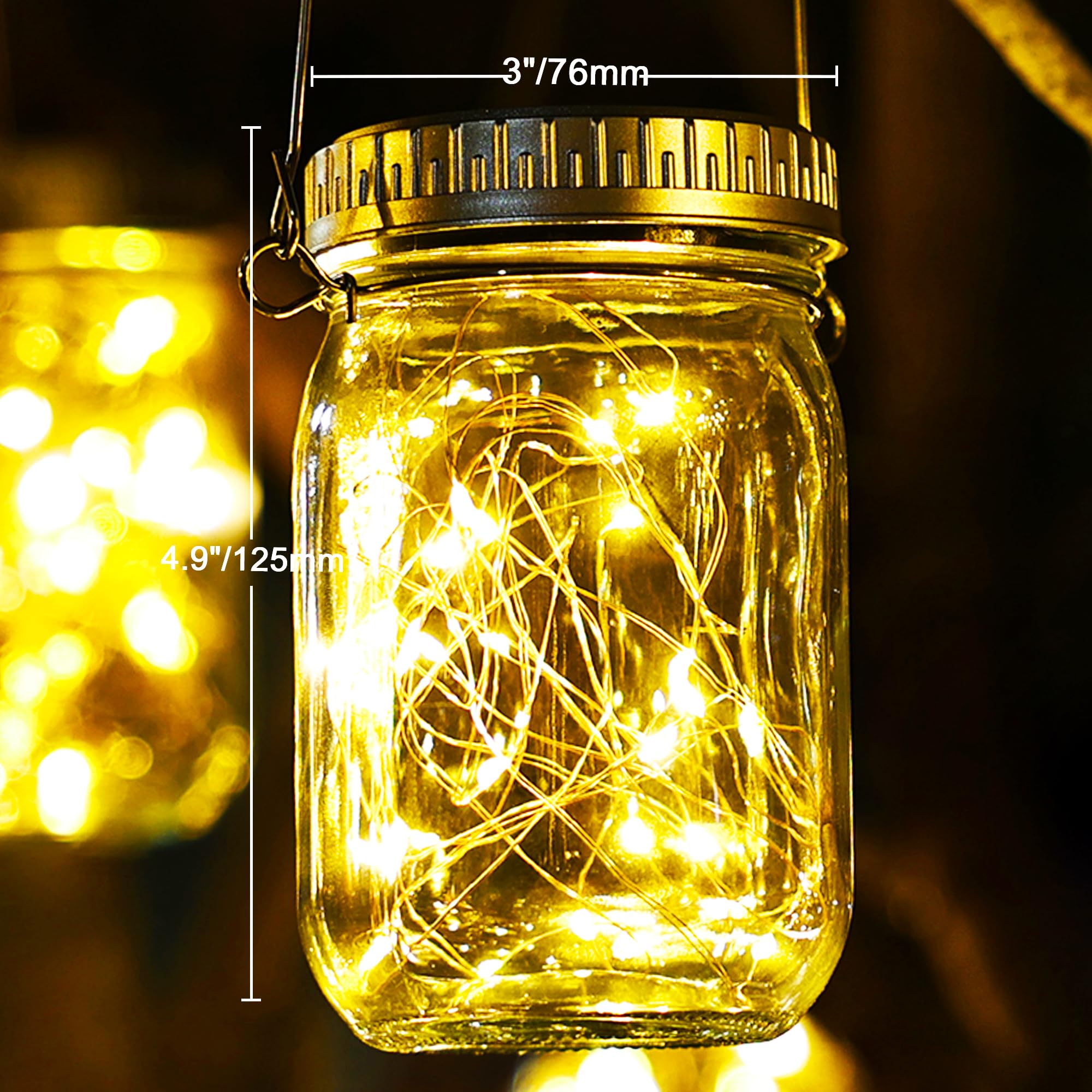 Cooo 9 Pack Solar Lanterns Outdoor Waterproof Upgraded Crystal Glass Solar Mason Jar Lights 30 Led 215% Larger Solarpanel, Anti-