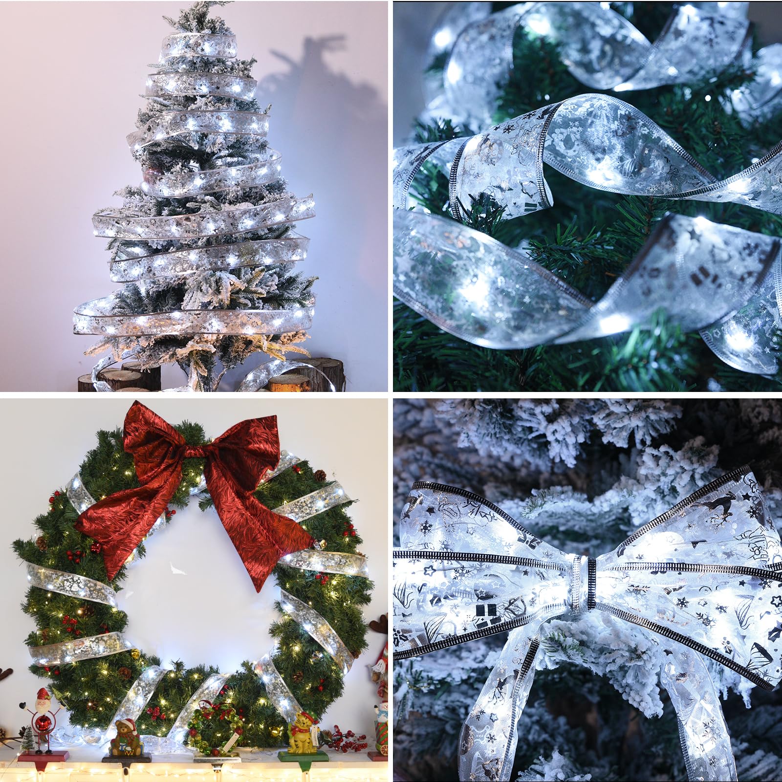 Dailyart Christmas Tree Ribbon Lights, 100 LED Fairy Lights, 46FT, Cool White, Battery Operated & USB Powered, 8 Modes, Model 52