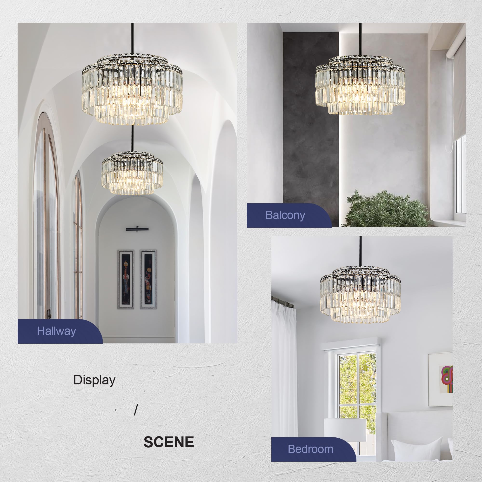 Lighceac Modern 17.6 Black Crystal Chandelier Ceiling Light Fixtures For Dining Room stylish Glam 8-Light Crystal Chandeliers Lighting For Bedroom Entryway Hallway Living Room Kitchen Island Foyer