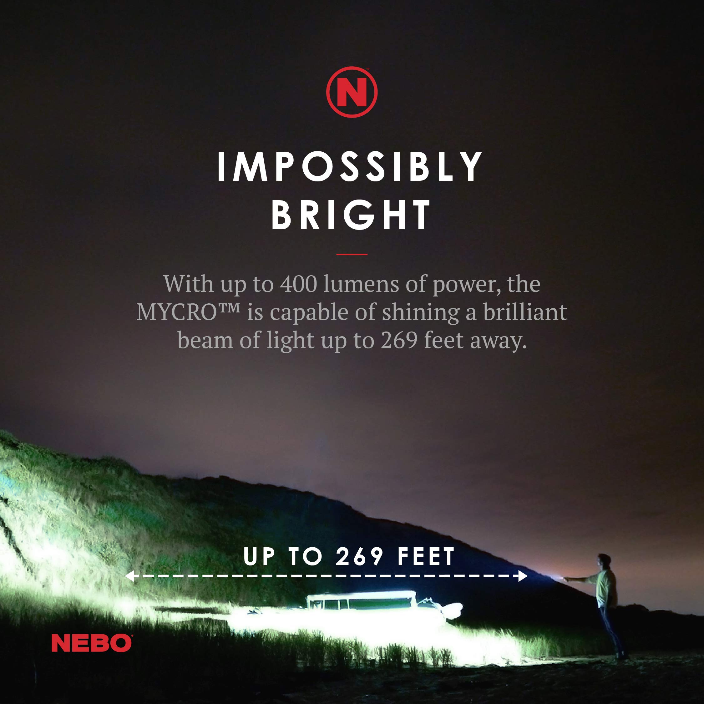 NEBO MYCRO Keychain Flashlight - 400 Lumens, 40H Run Time, Rechargeable, 6 Modes, Water Resistant, Model NEB-KEY-0003
