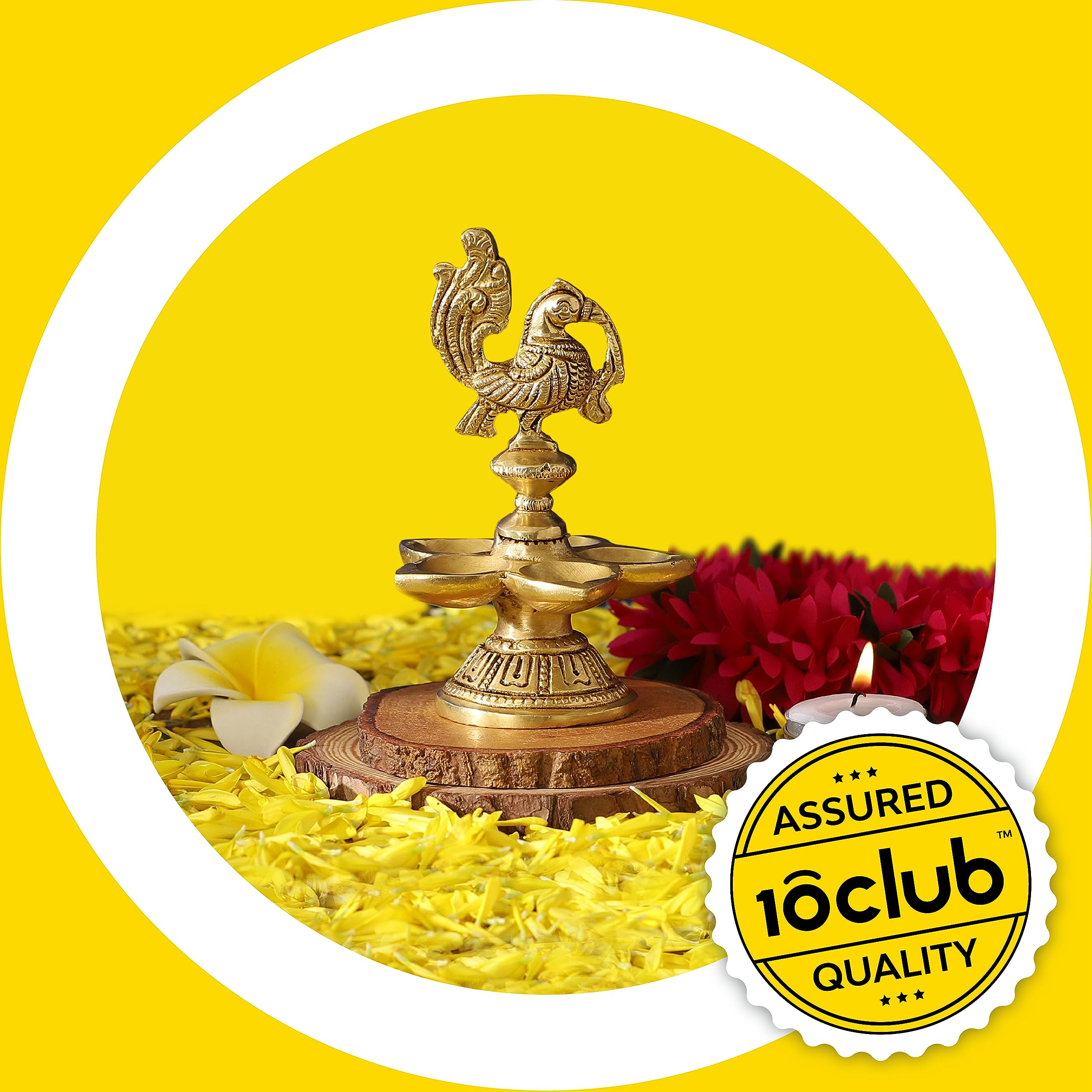 10Club Peacock Design Brass Diya (8L X 8.4W X 13.8H cm, 700 gm) | Diyas for Home Decoration | 100% Pure brass | Lamp Diya, Puja