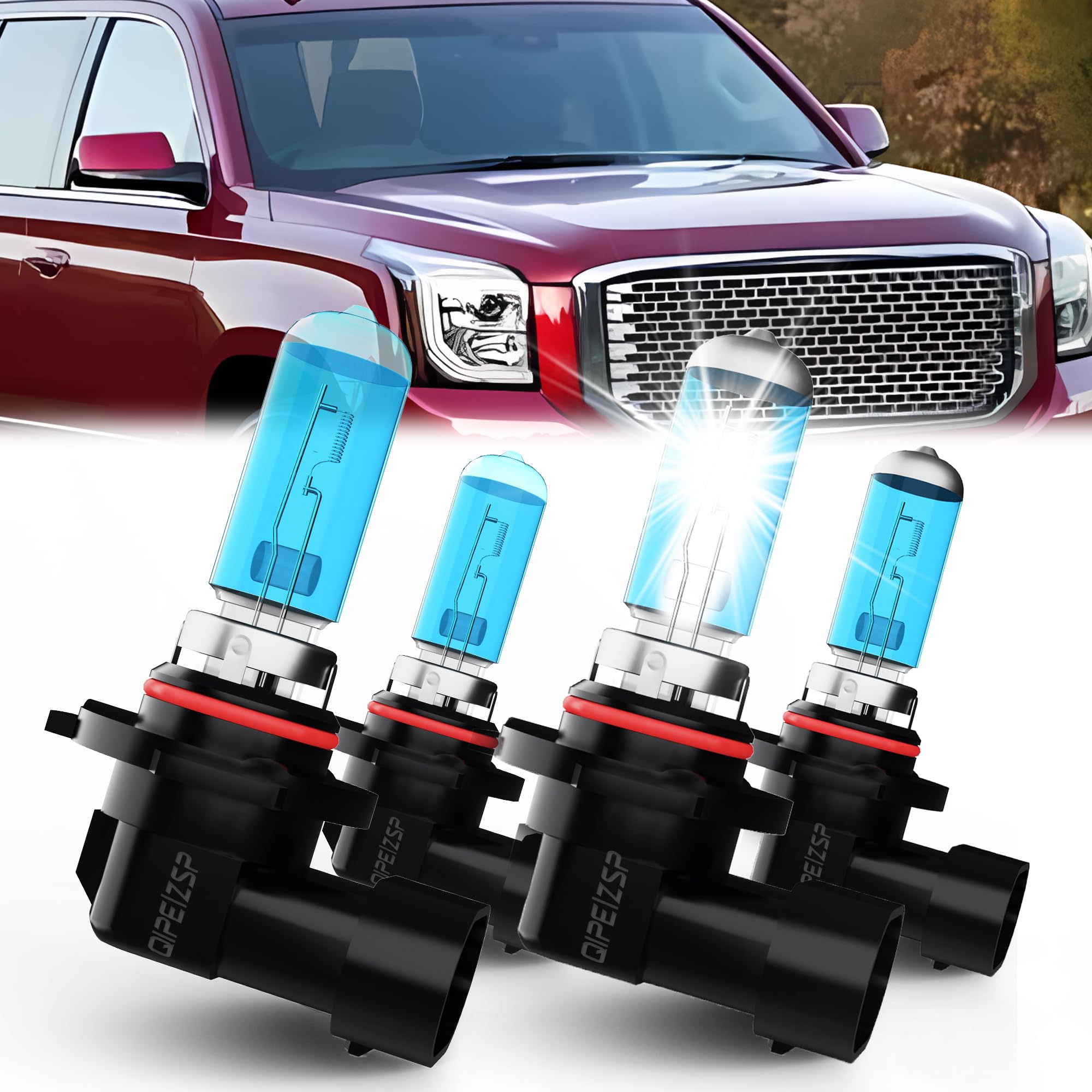 QIPEIZSP Compatible with GMC Yukon 1993-1999 2000 2001 2002 2003 2004 2005 2006 halogen headlight bulbs, 9005/HB3/H10 high beam+