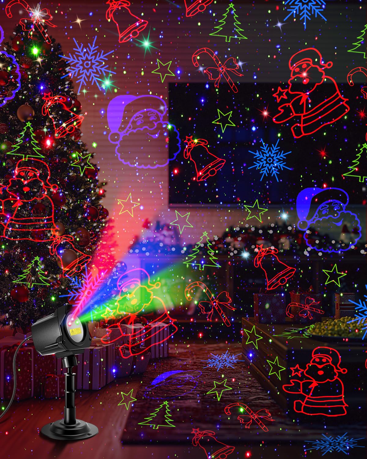 Laser Christmas Projector Lights Outdoor, 3 Color Laser Light Projector With Christmas Decorative Patterns, Waterproof, Indoor H