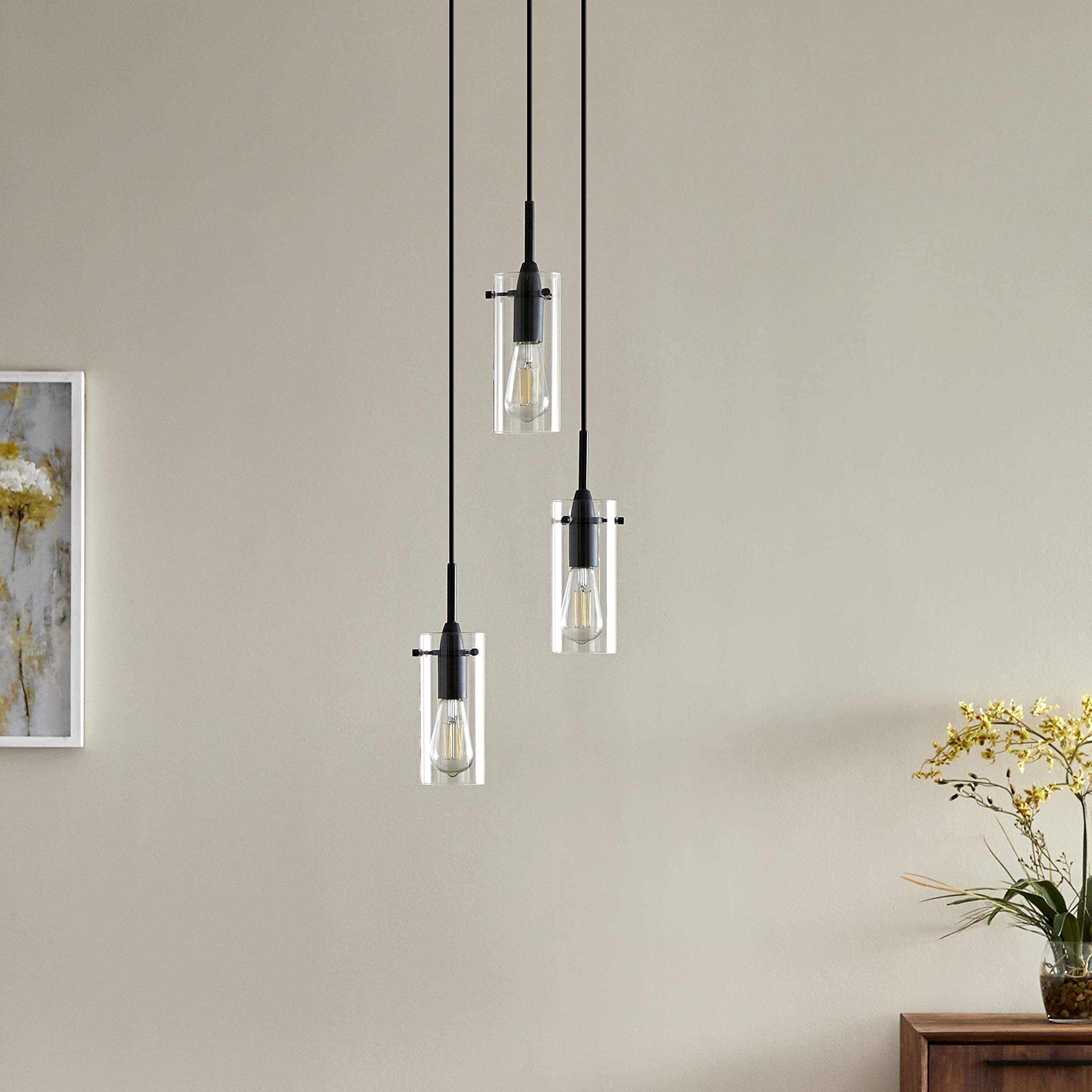 Linea di Liara 3-Light Cluster Pendant Light - Modern Black Metal Chandelier for Stairwell and Foyer - Model LL-C43-5BLK