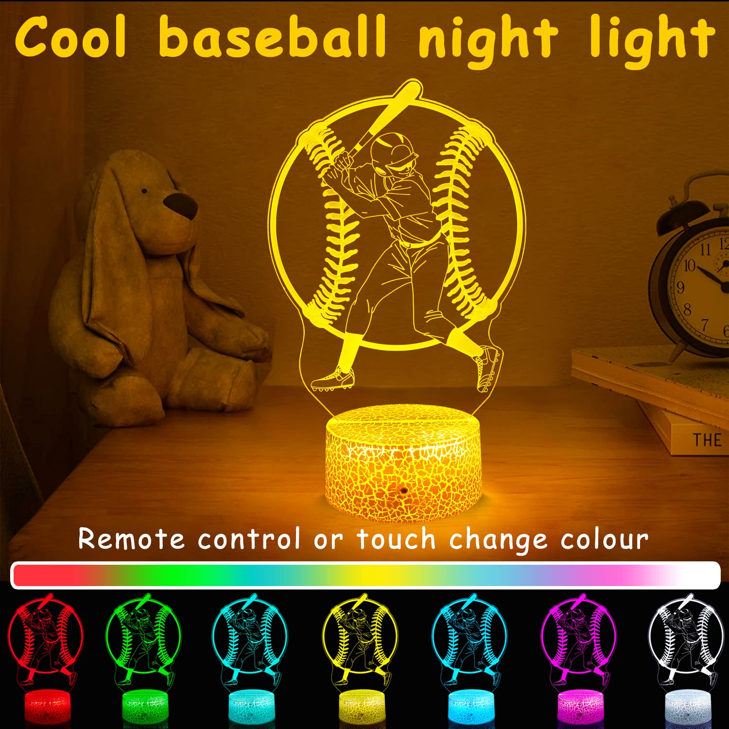 Gimfry Baseball Night Light Cool Baseball Gifts For Boys 16 Colors Changing With Remote&Touch Models Bedside Room Baseball Decor