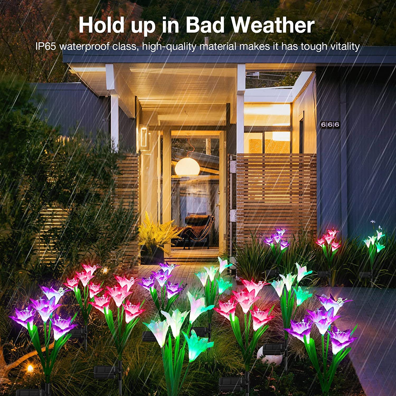 Kooper Outdoor Solar Lights, 4 Pack Solar Garden Lights With Bigger Lily Flowers, Waterproof 7 Color Changing Solar Lights Outdo