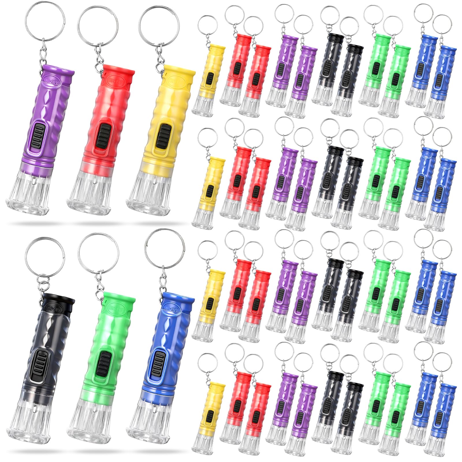 Jexine 50 Pcs Mini Flashlight Keychains Bulk with Lanyard Portable Plastic LED Key Chains Flashlights Small for Night Reading Em