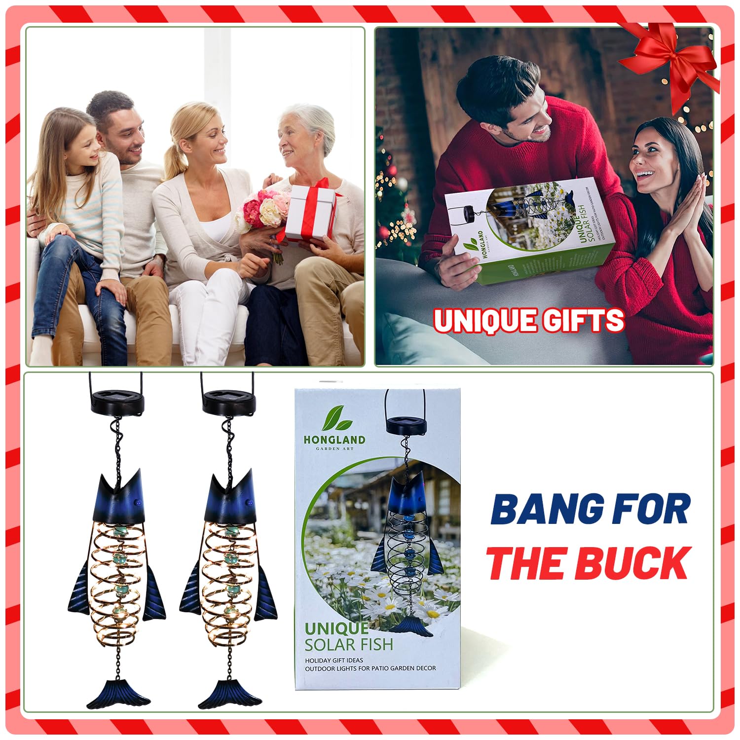 Hongland 2-Pack Solar Lanterns - Waterproof Metal Fish Decor With Warm Led Lights For Garden