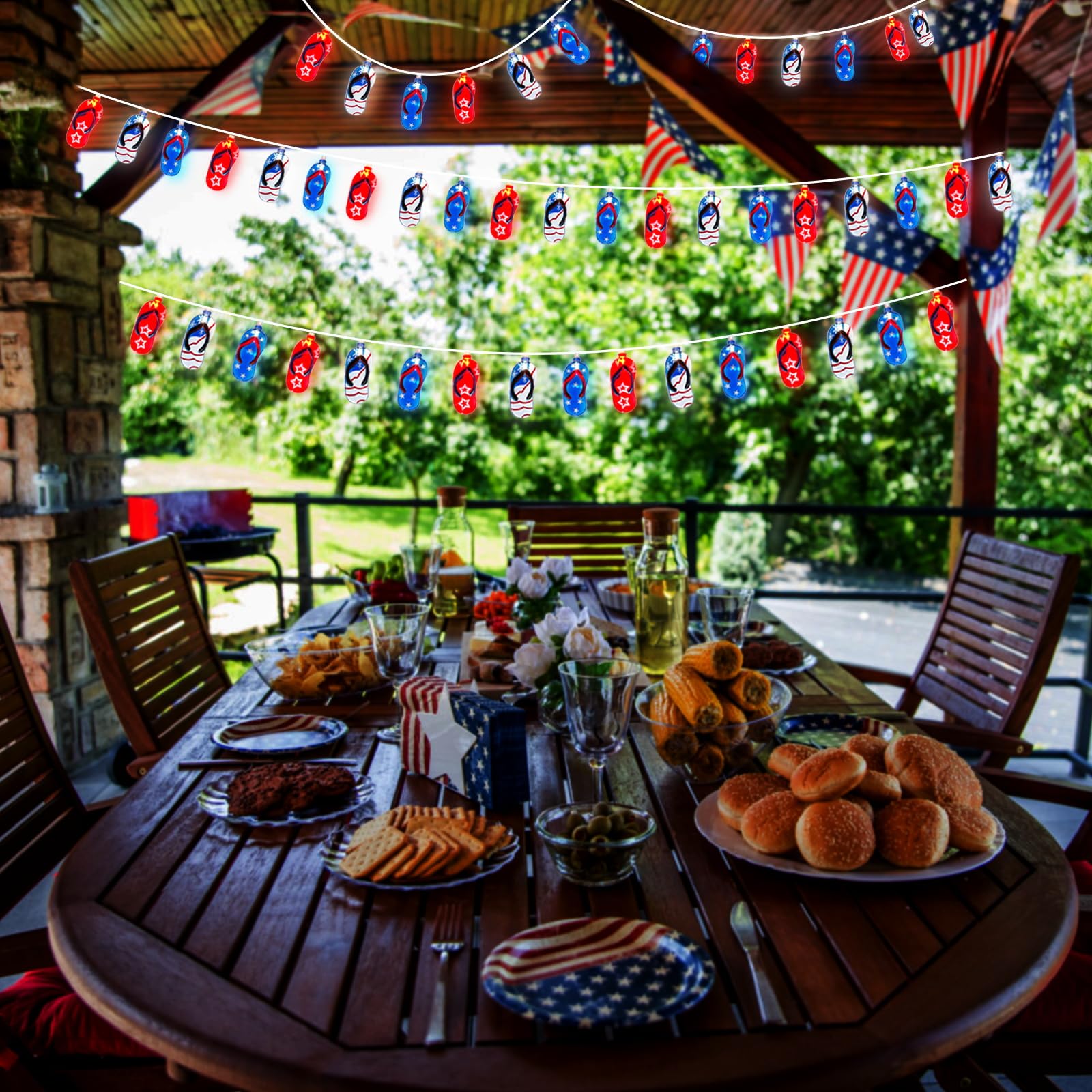 Doratale 8.5FT Red White Blue String Lights - American Flag Slippers, Plug-in Patriotic Fairy Lights for Independence Day Decor