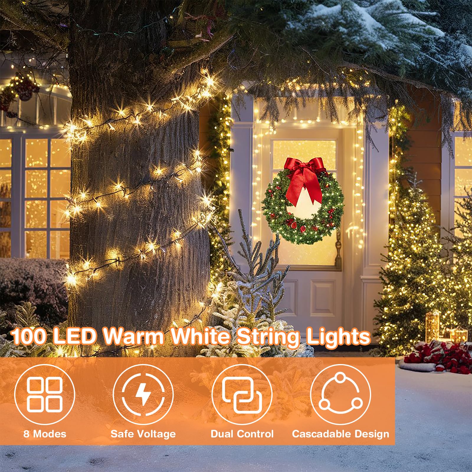 Atbaoxo Led String Lights, 33 Ft 100 High Brightness Led Christmas Lights With Remote, 8 Modes, Waterproof & Connectable, Ideal