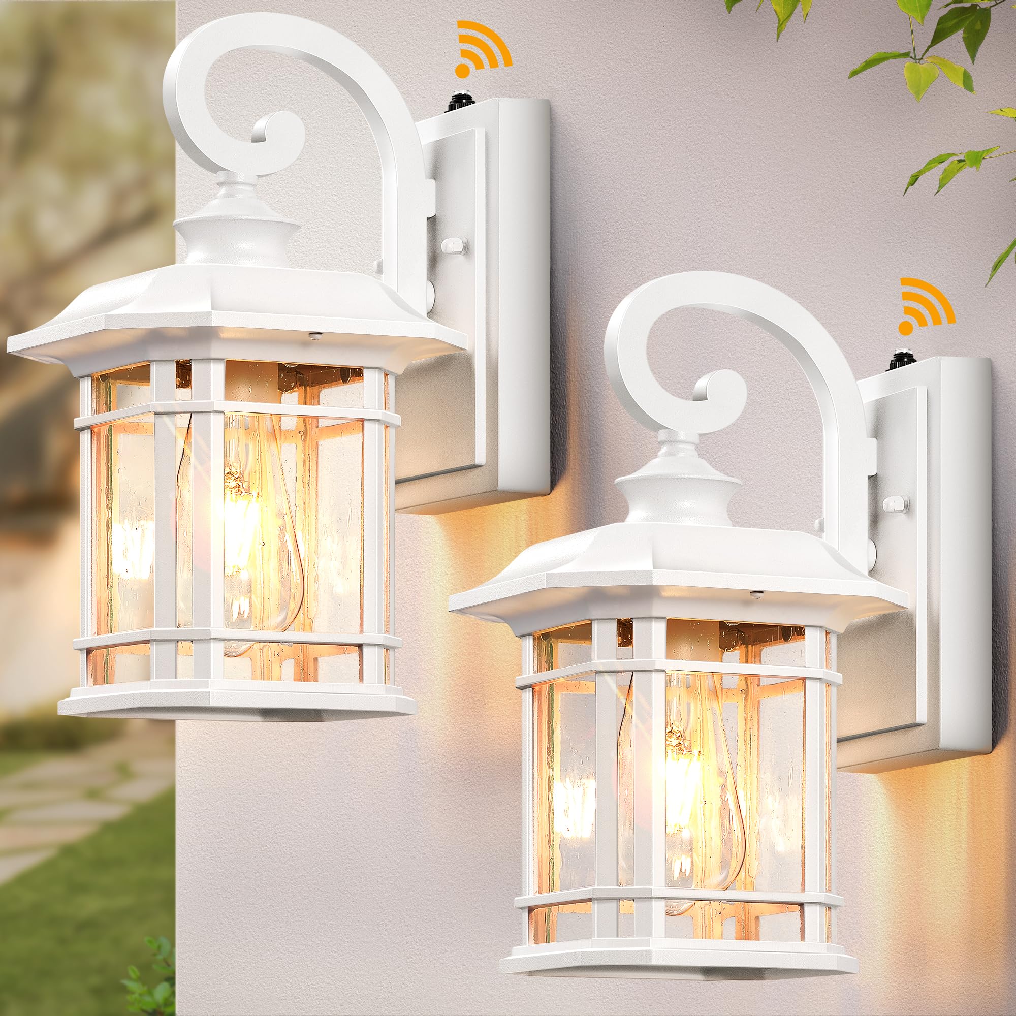Vianis White Exterior Lighting Fixtures  2 Pack Porch Lights Outdoor  Outdoor Wall Lights Dusk To Dawn  Anti-Rust Outdoor Lighting For House  Porch  Garden  Doorway  Seed Tempered Glass