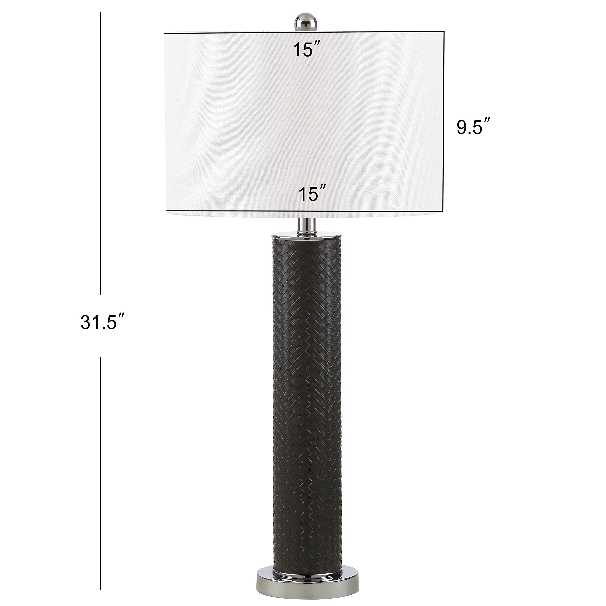 SAFAVIEH Desk Lamp Set of 2, Modern Grey Faux Woven Leather, 32-inch, LED Bulbs Included, Model LIT4404J-SET2