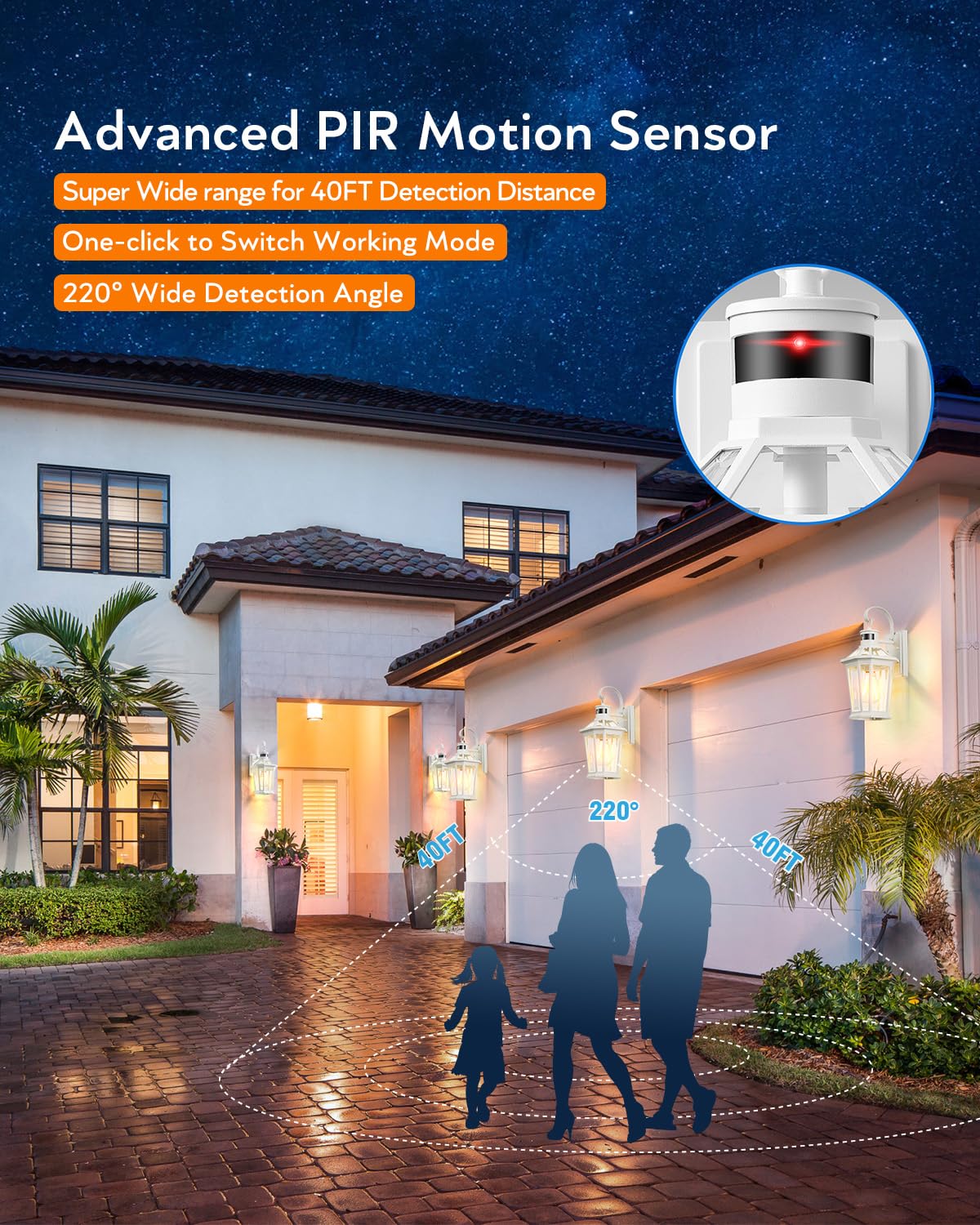 Vianis Motion Sensor Outdoor Wall Light Fixture, 2-Pack White Aluminum, Dusk To Dawn, Model V81292W, Anti-Rust For Porch & Garage