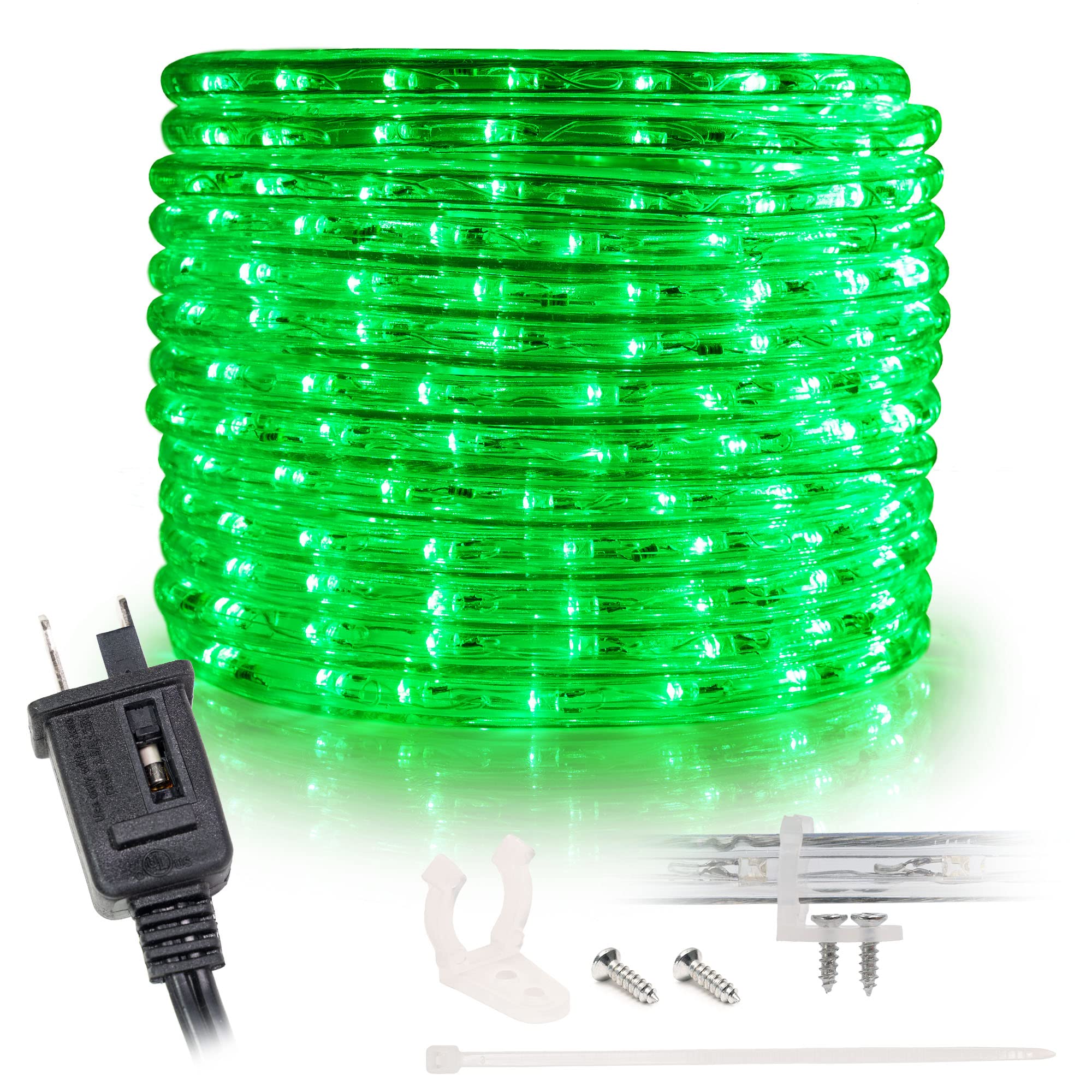 Wyzworks 288Leds 25Ft Led Outside Rope Lights, Outdoor Etl Certified Waterproof Permanent 360 Degree Light Emitting, Flexible Tube, Connectable, Christmas Palm Tree Exterior Landscape, Green