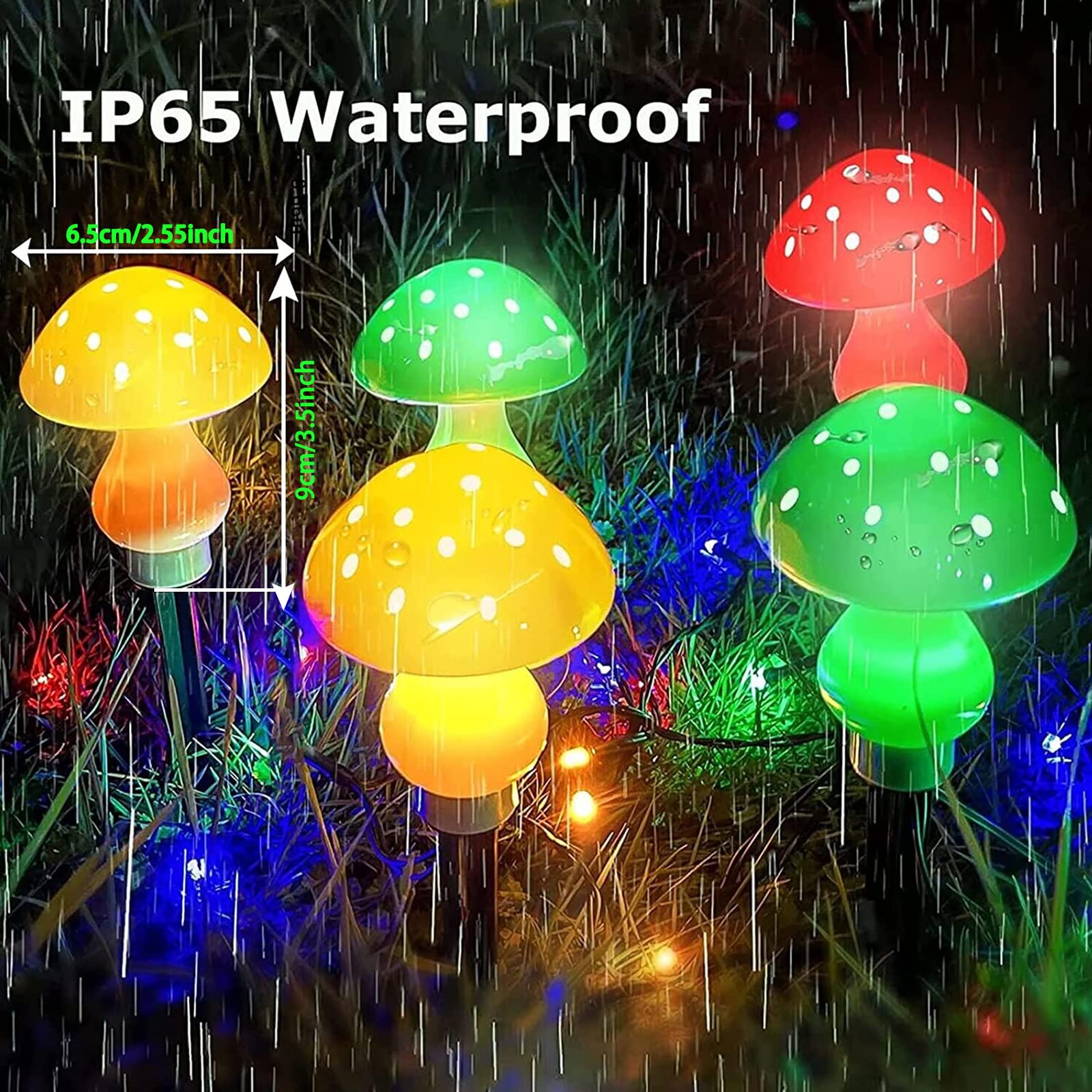 LiyuanQ Solar Garden Lights 8 Pack, 50 LED Multicolor Mushroom String Lights, 23ft Waterproof for Outdoor Decor