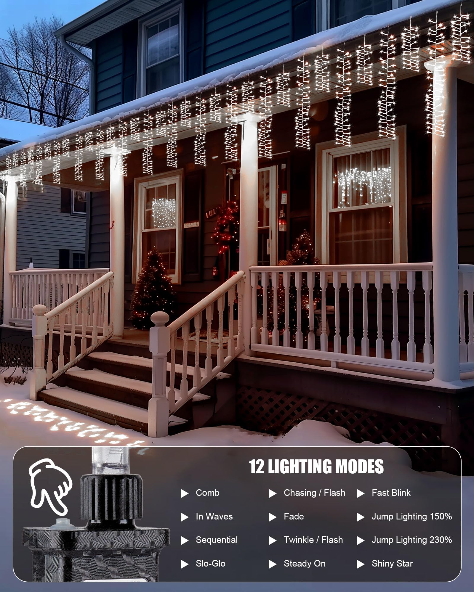 Brightown Cluster Icicle Lights - 20Ft 1125 Led Outdoor Christmas Lights With Timer Function, Pure White