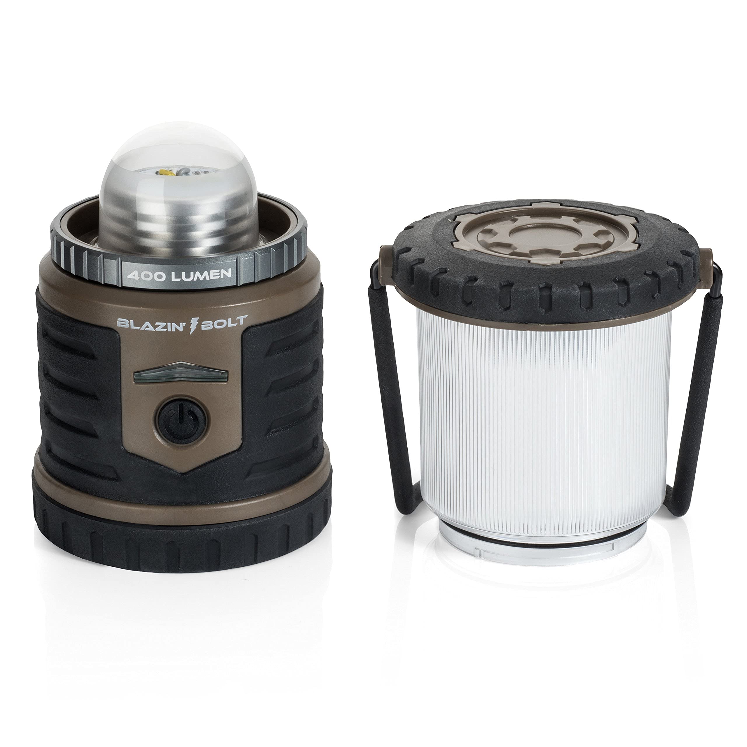 Blazin Bolt Rugged USB Rechargeable Lantern - 6000mAh Power Bank, 400 Lumen, 6 Modes, Taupe, Model BB-BOLT400-GRAY