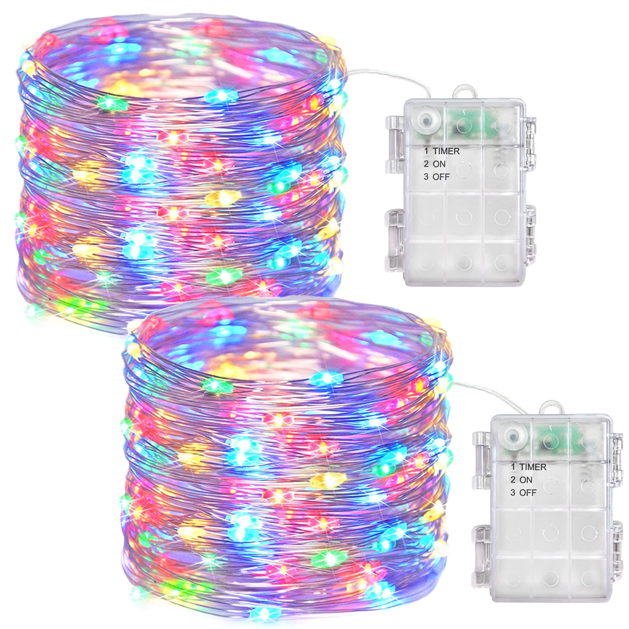 PONYOTOP Fairy String Lights with Timer 33Ft 2pc 100 LED Battery Operated Fairy Lights Outdoor Waterproof for Wedding Home Parti