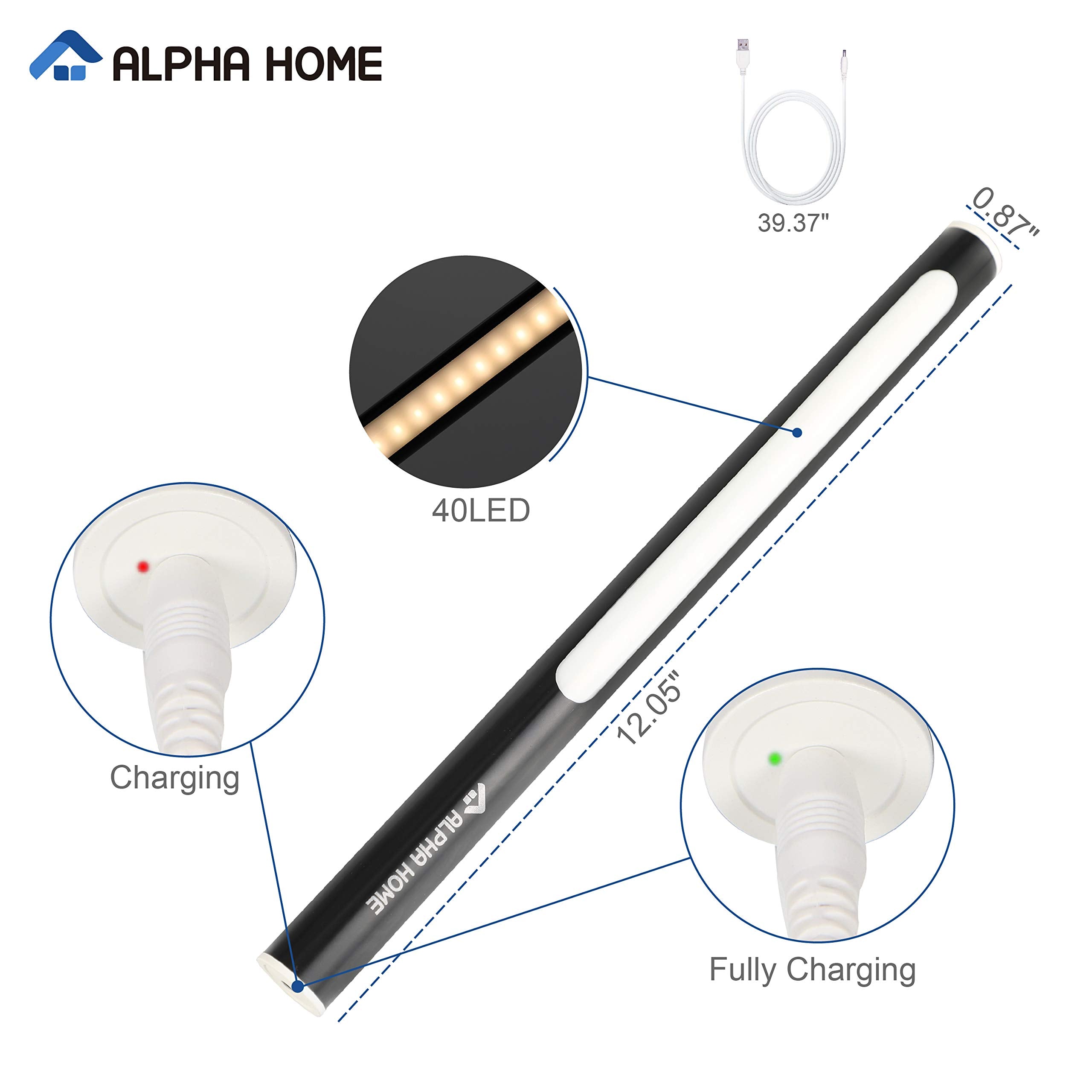 ALPHA HOME LED Closet Light, Portable USB Rechargeable, Magnetic Night Light, Black