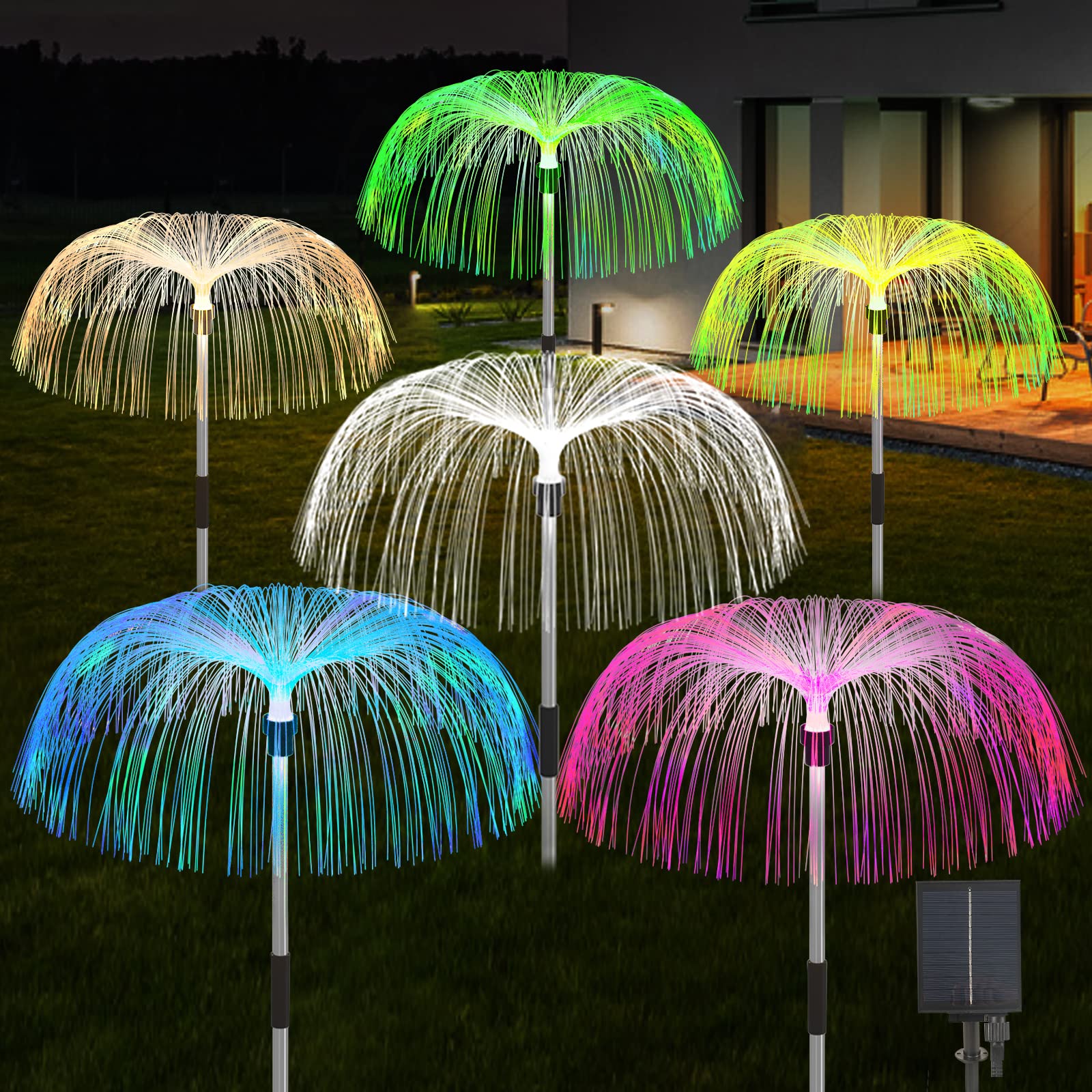 Axafnev Solar Lights - 6 Pack Multicolor Jellyfish Outdoor Lights, Waterproof Garden Decor, Model GX-6