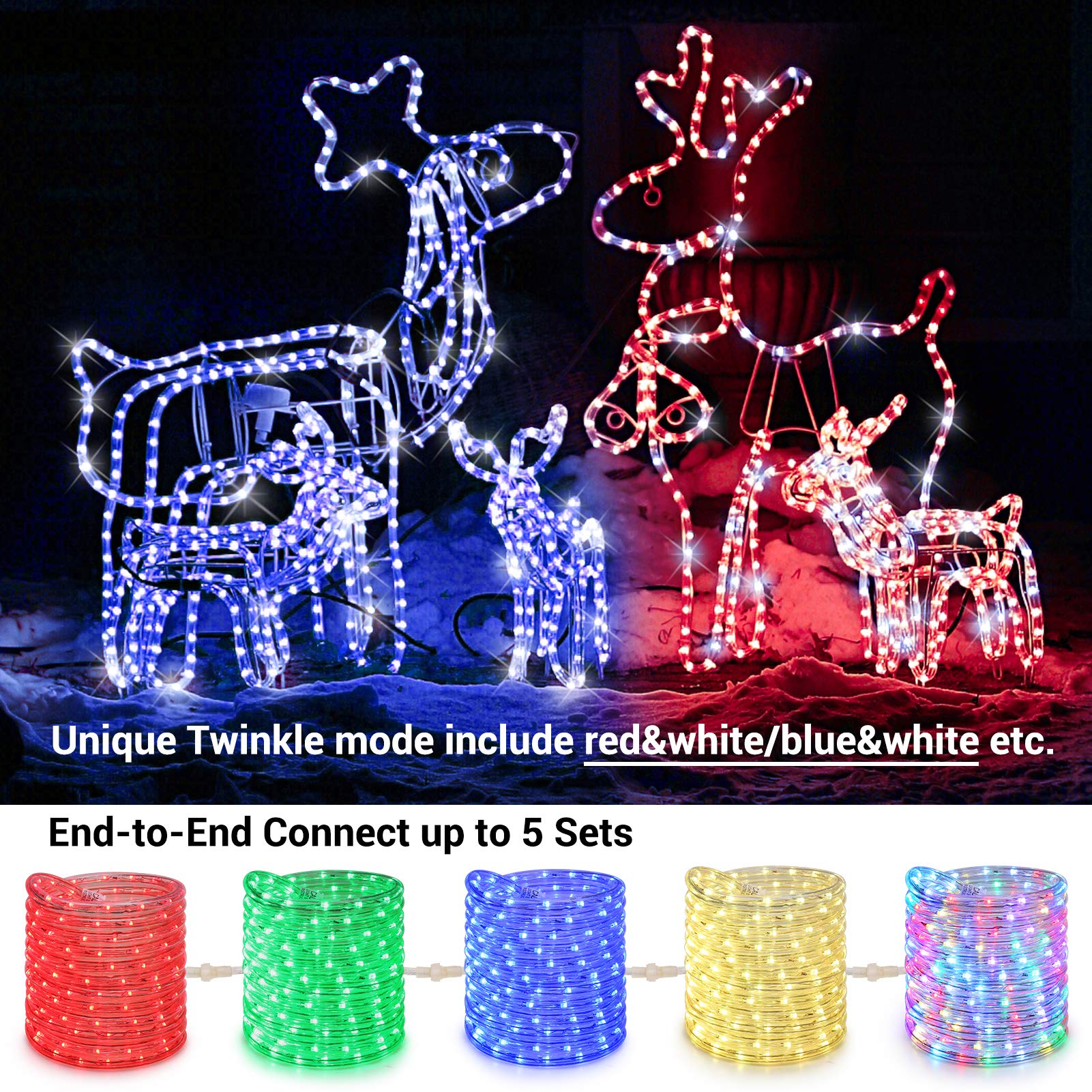 Brizled 18ft RGB Color Changing Rope Lights - 180 LED Waterproof Indoor/Outdoor Christmas Decor with Remote