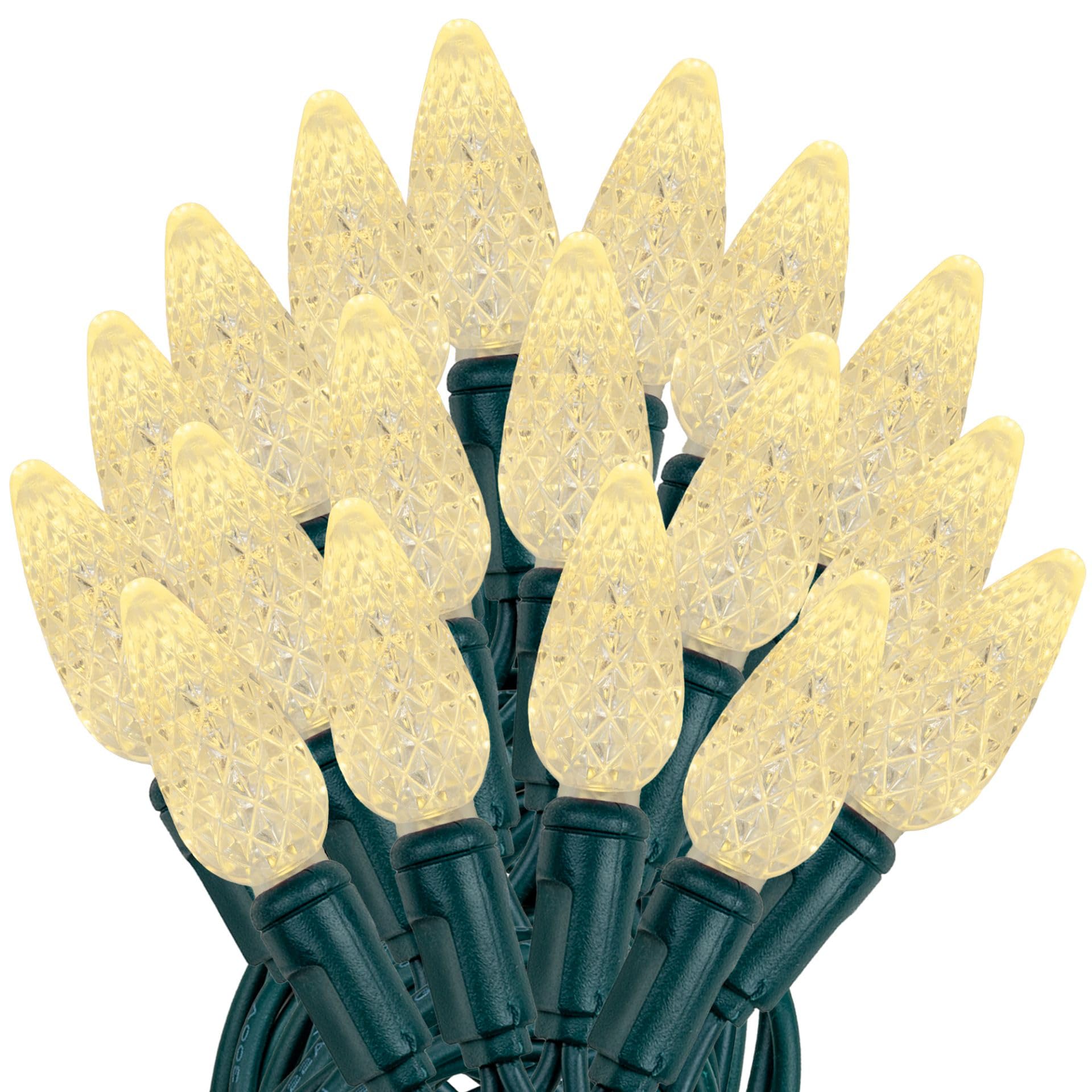 Novelty Lights 24FT C6 LED Christmas String Lights, Warm White, Green Wire, Model MRD-35B-2, Outdoor Decorations