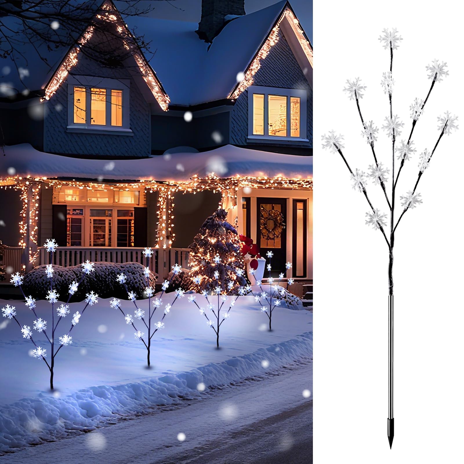 Brightown Snowflake Lights Outdoor Pathway, 4 Pack, Cool White, Plastic Christmas Yard Decor