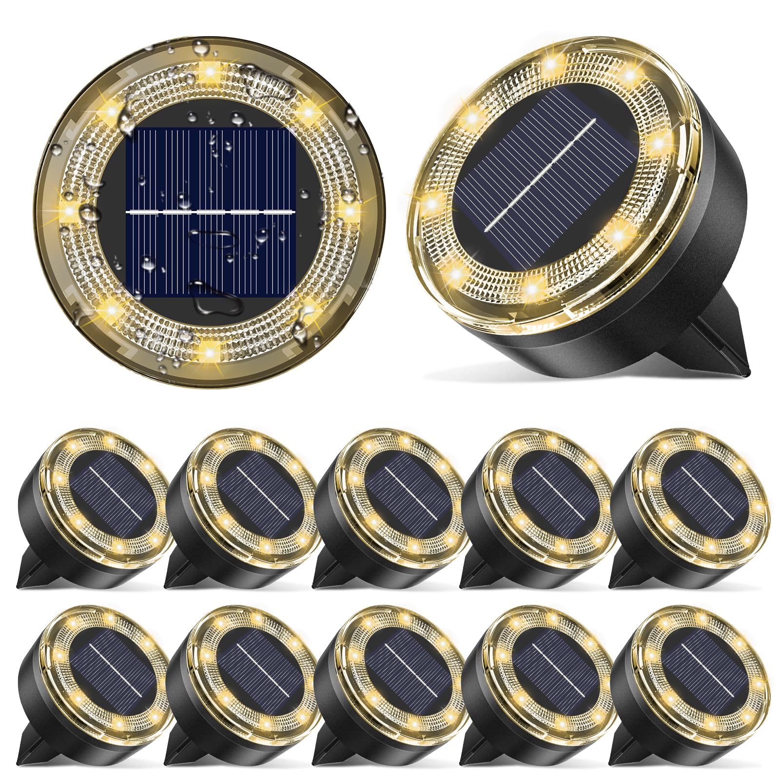Vighep Mini Solar Ground Lights  12 Pack Solar Lights Outdoor Waterproof  Upgraded Led Flat Landscape Lighting For Outside Pathway Garden Patio Yard Driveway Warm White