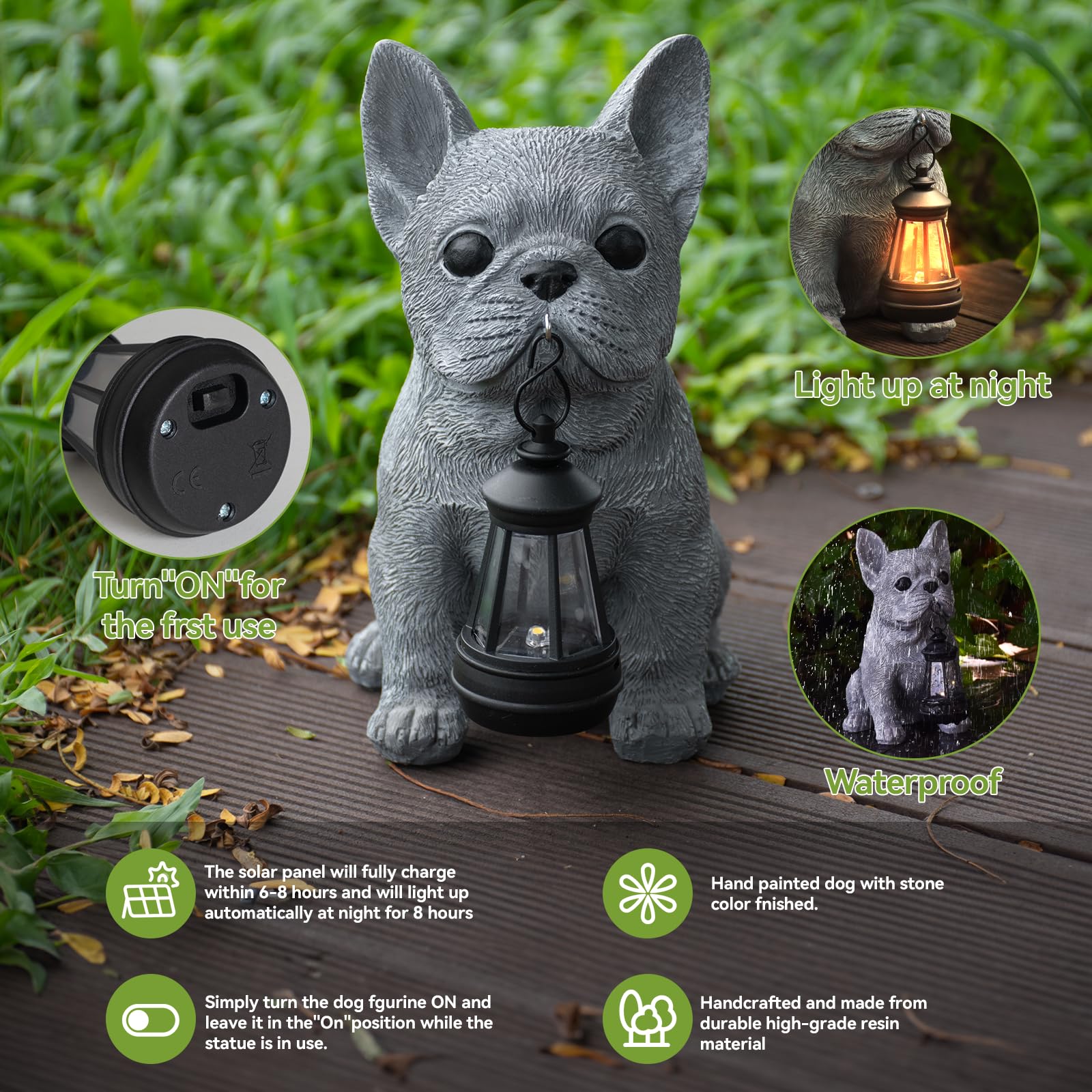 Qwifyu Solar Dog Outdoor Garden Statue With Led Light - Lawn Decor Dog Statue For Patio  Balcony  Yard Ornament - Unique Housewarming Gifts Birthday Gifts Garden Gift