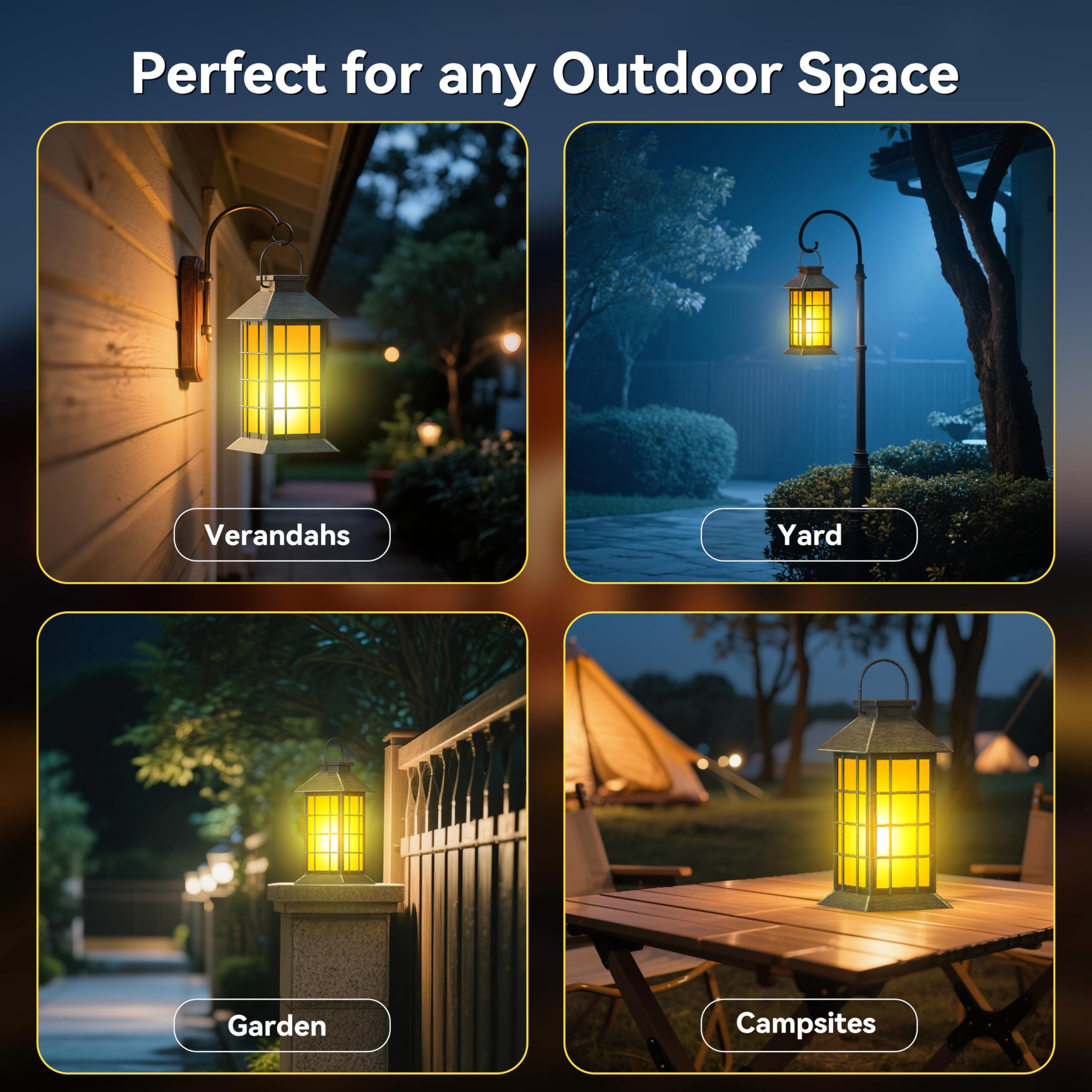 Anyperfect 2 Pack 13 Patina Solar Lantern With Flickering Flame Candle | Outdoor Waterproof Hanging Lanterns  Metal & Glass Solar Lights For Garden Decoration  Rustic Outdoor Gifts For Mom