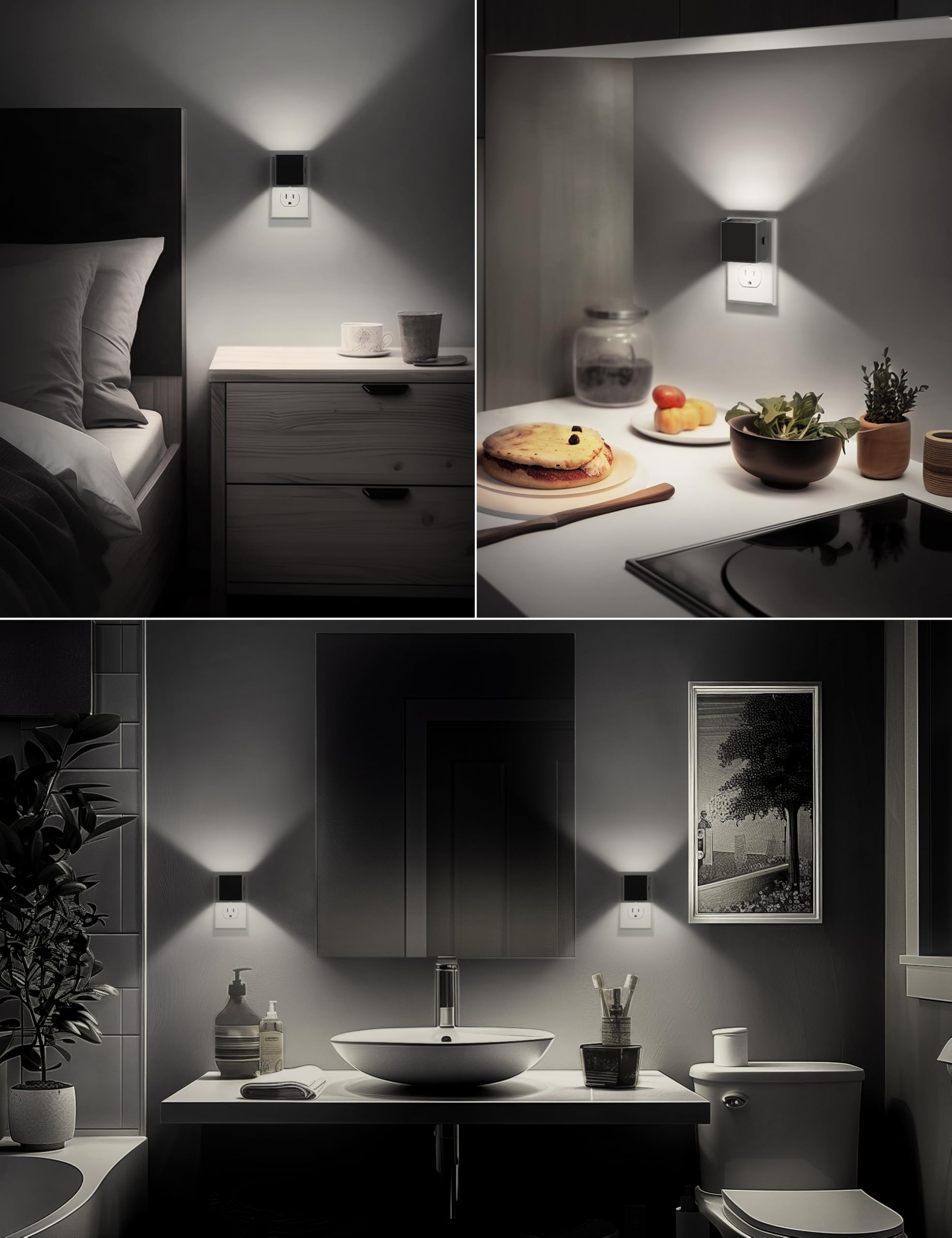 DORESshop LED Night Lights Plug into Wall 3 Level Brightness Dusk to Dawn Sensor 2 Pack White Plastic Model D-GY10603US-2