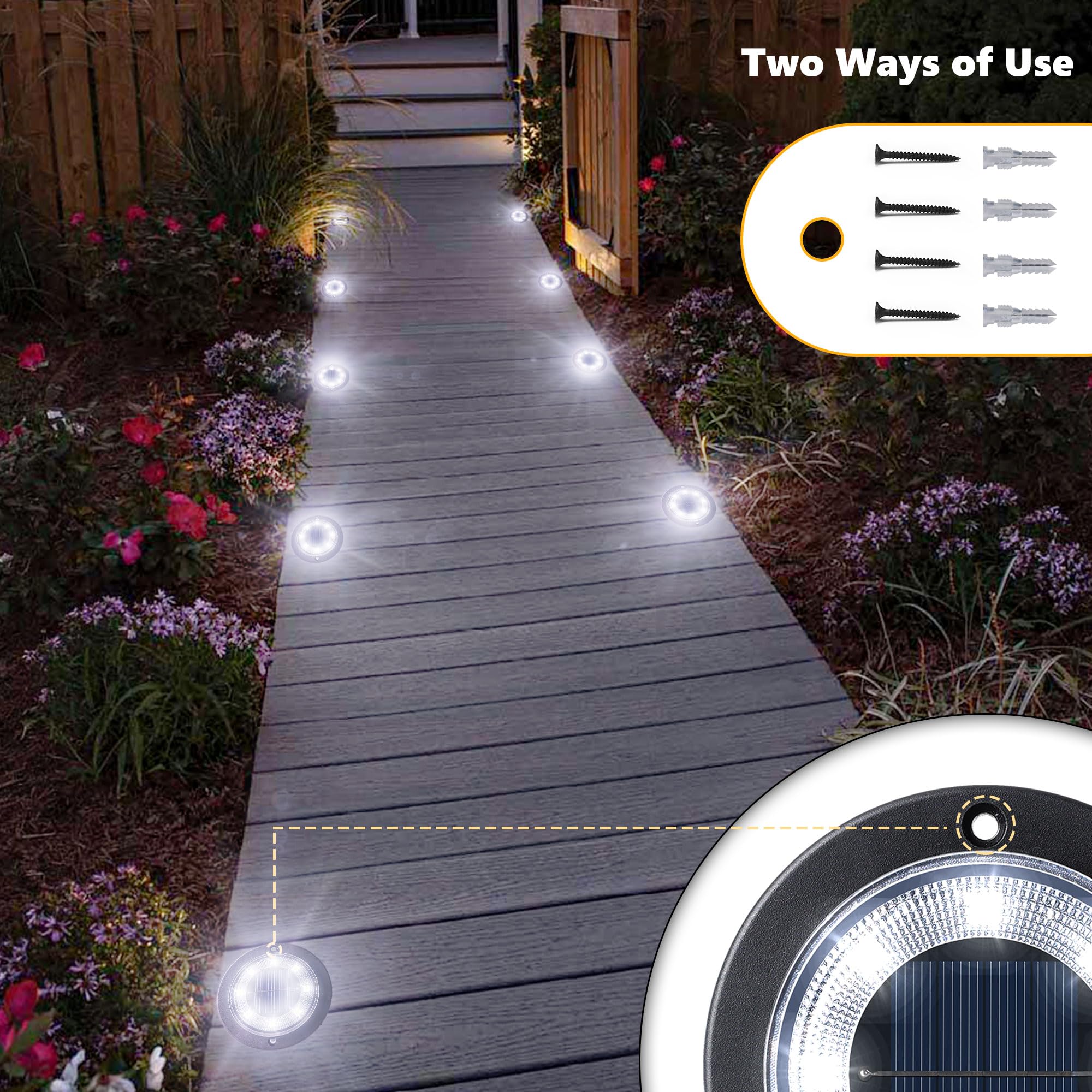 Flacchi Solar Ground Lights - Waterproof Outdoor Disk Light for Yard, Pathway, Driveway - 8 Pack, Cool White, Model YN001
